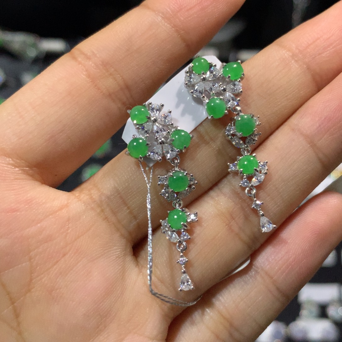 翡翠银S925镶嵌耳饰耳钉