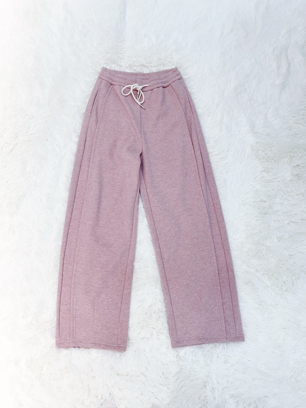 松紧腰抽绳设计休闲弯刀裤阔腿裤