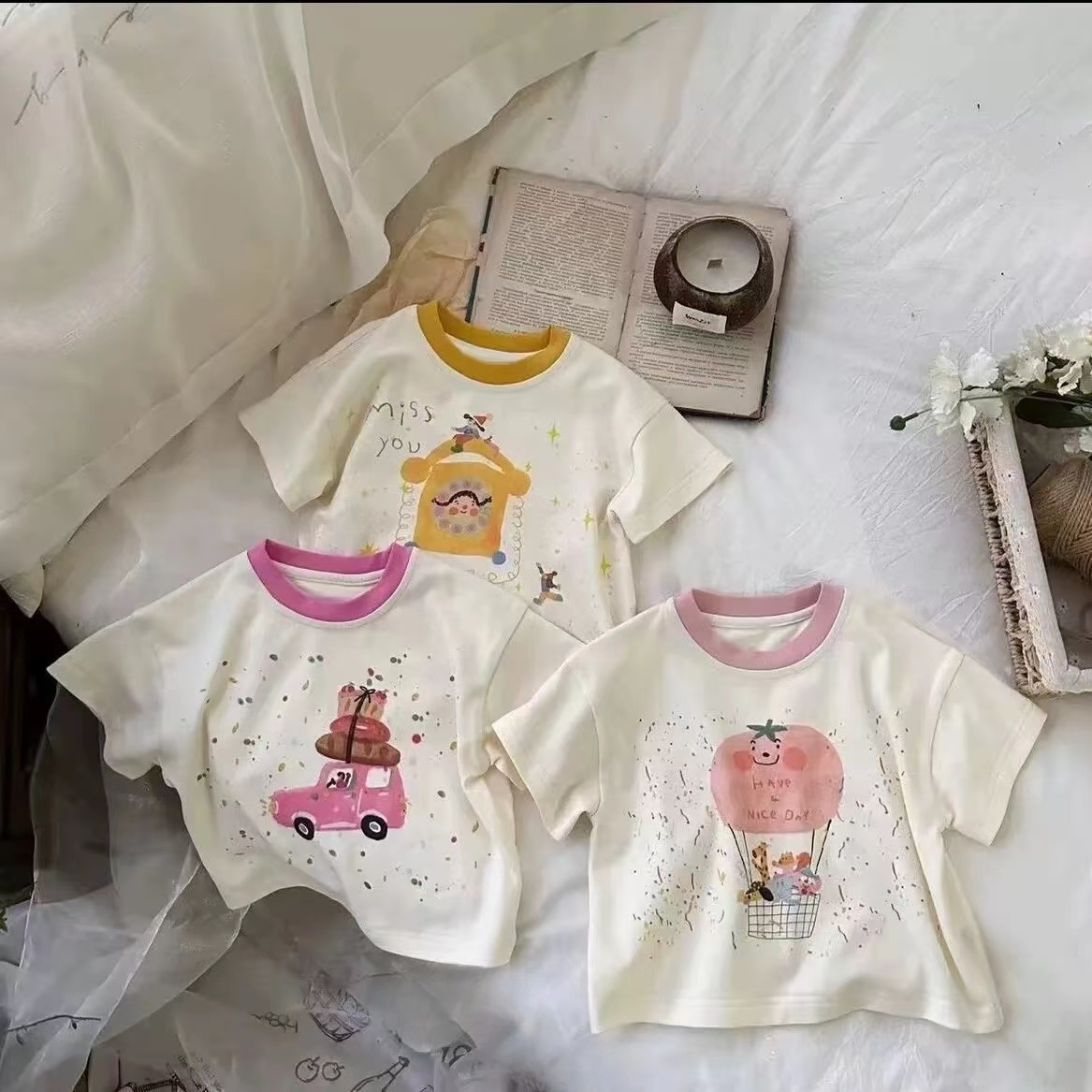 儿童2025夏季卡通撞色短袖(尺码偏大-按身高拍)B2292