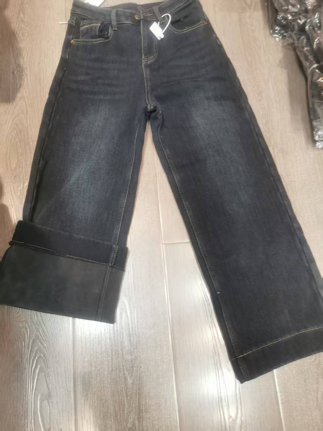 冬季九分裤阔腿裤秋冬蓝色阔腿水洗高腰短裤牛仔裤018