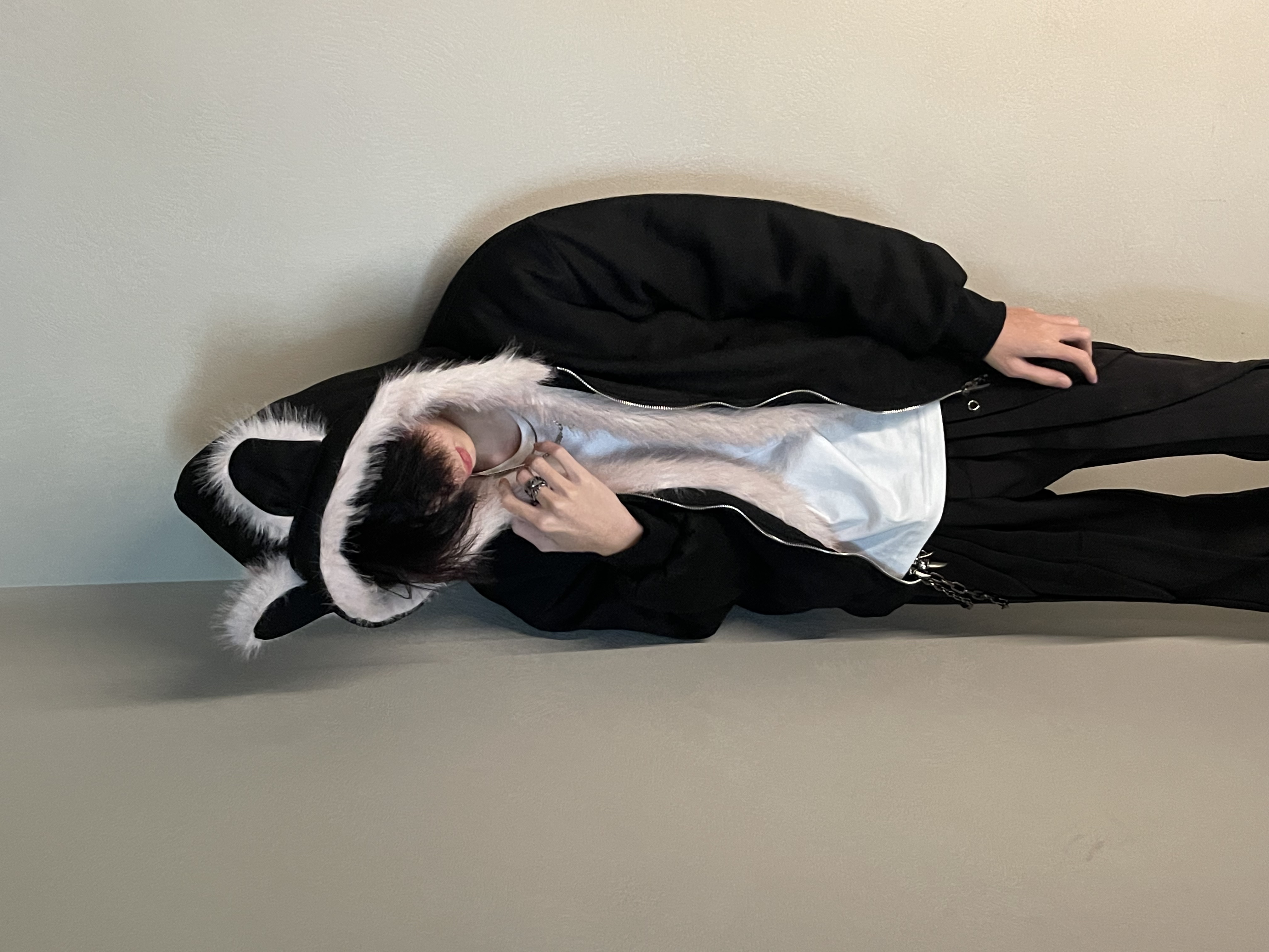 黑色猫耳朵毛领座山雕外套男女美式短款夹克棉衣