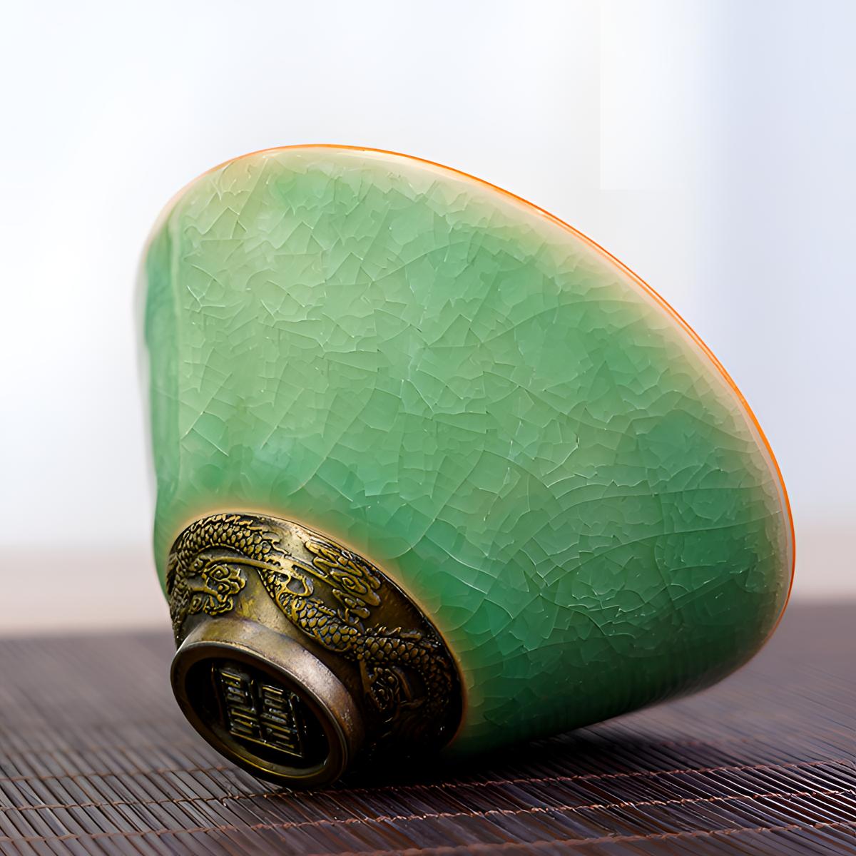 C305-窑变绿色斗笠主人杯复古家用陶瓷家用办公高档中式