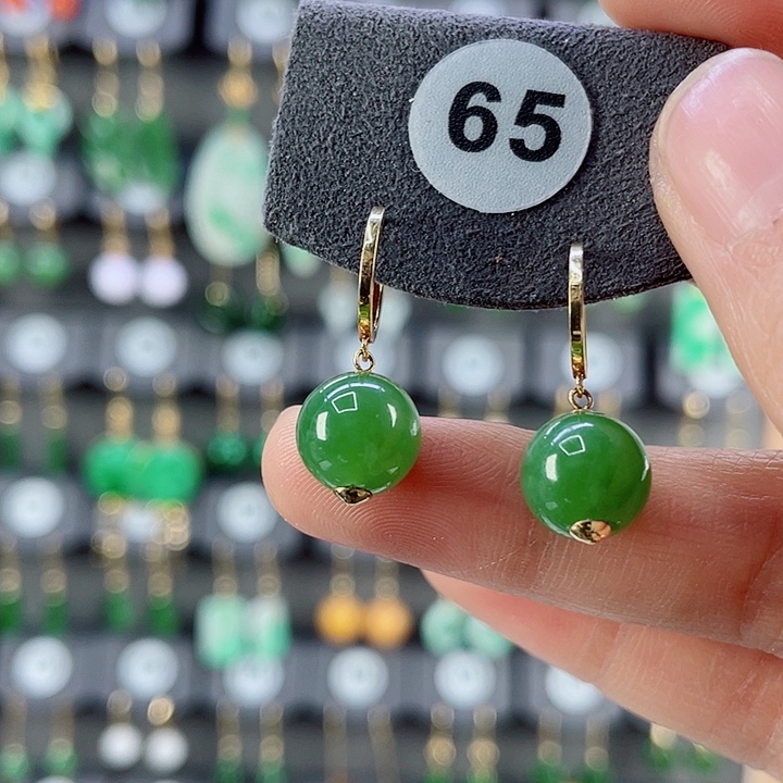 18K金镶嵌和田玉耳饰空***后