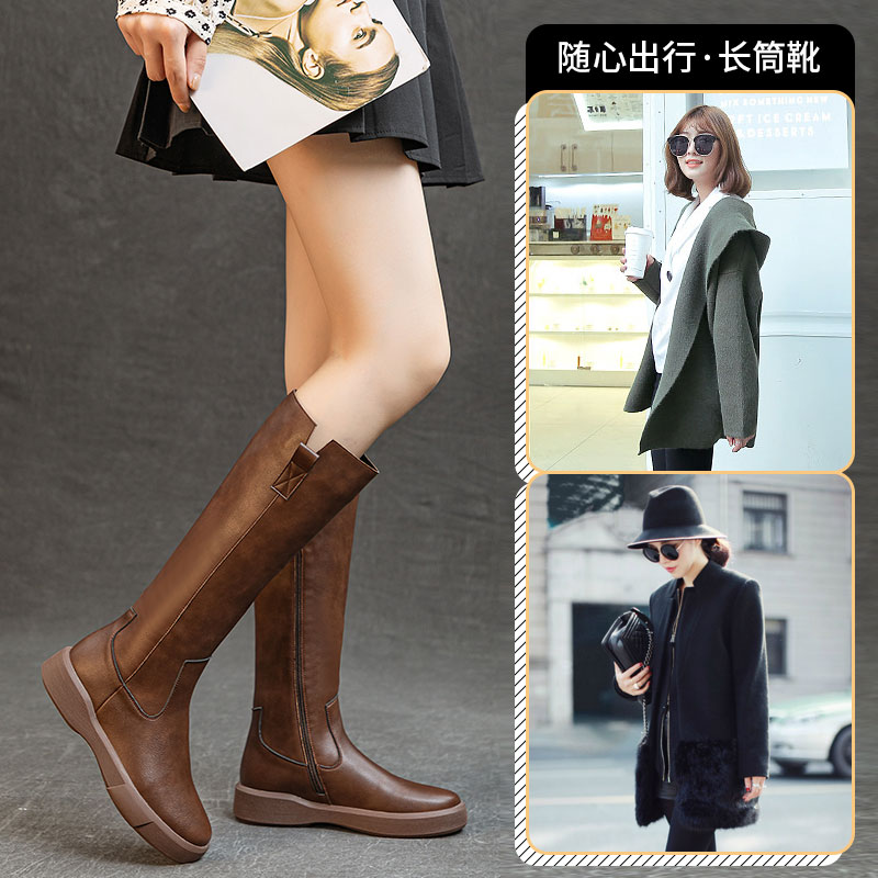 女靴四季通用时尚秋冬季中筒纯色马丁靴秋冬两穿靴子显瘦百搭真皮