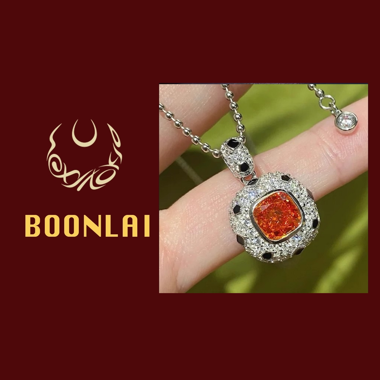 铜合金锆石吊坠 Boonlai橙色锆石豹子简约吊坠1416