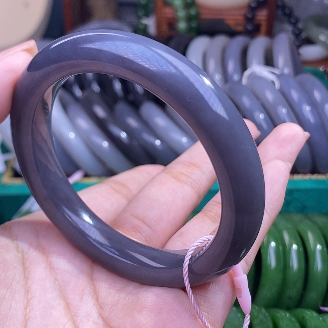 和田玉浅烟紫冰底手镯56.5圈未镶嵌