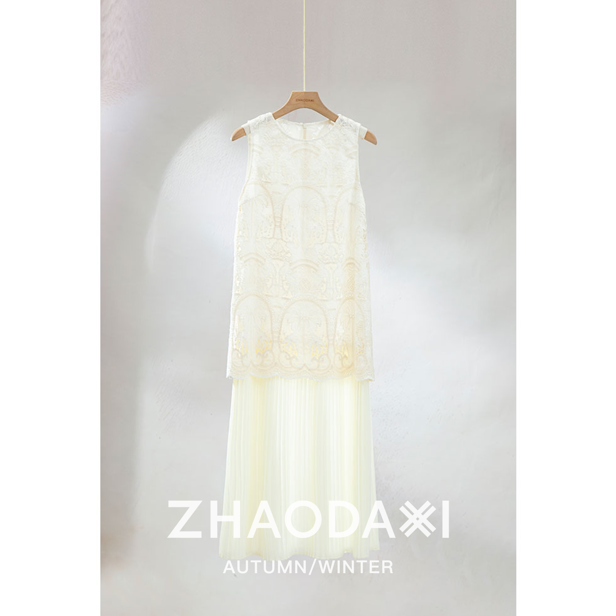 【赵大喜】贵妇蕾丝连衣裙 | 2025新款定位蕾丝刺绣/百褶裙摆