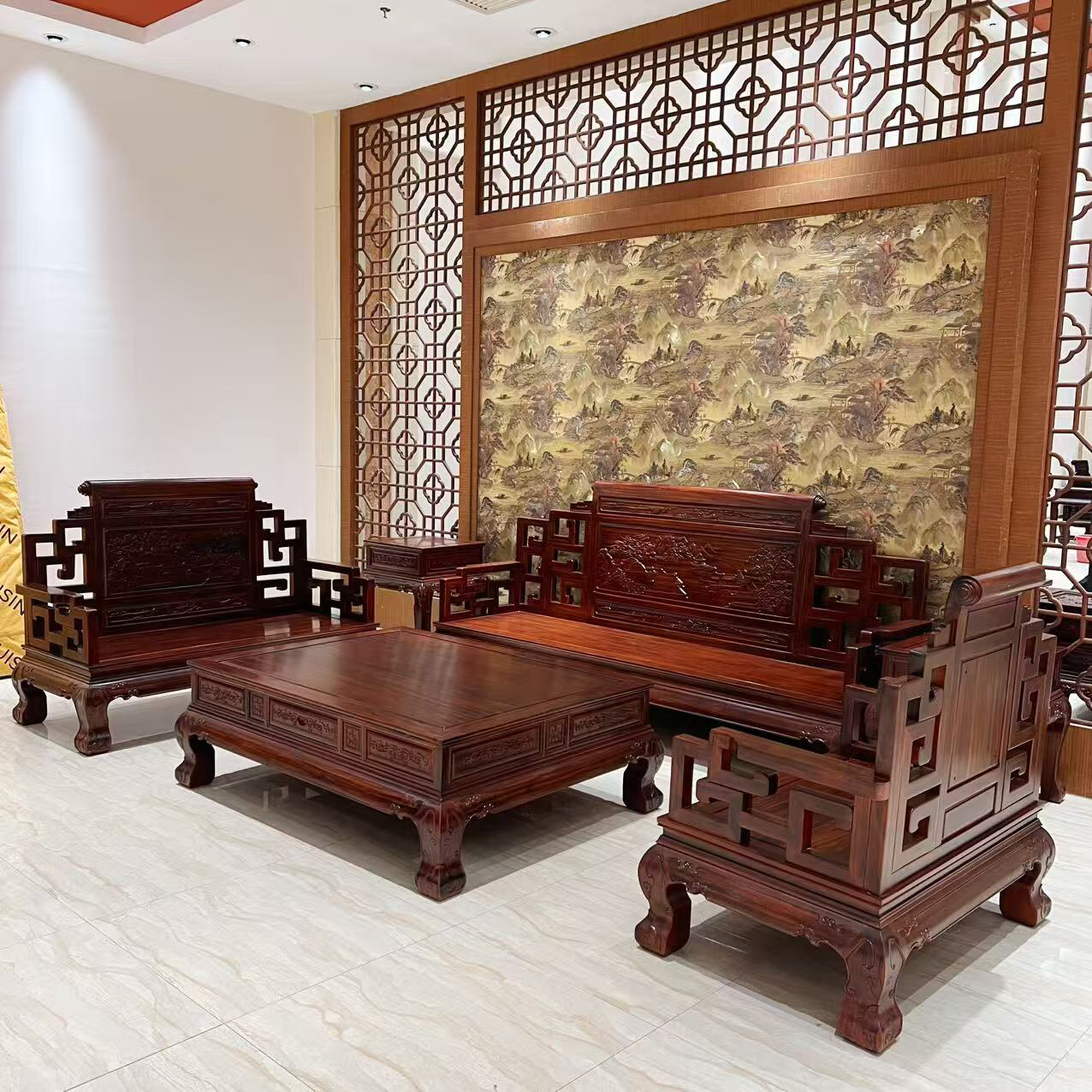 南美酸枝客厅山水宝座沙发