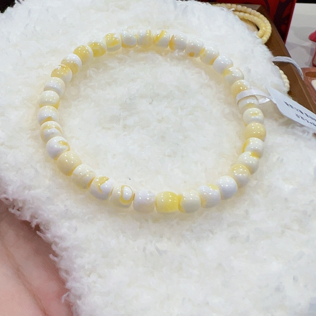 蜜蜡手链未镶嵌番****果6m 金漆白老型未品控