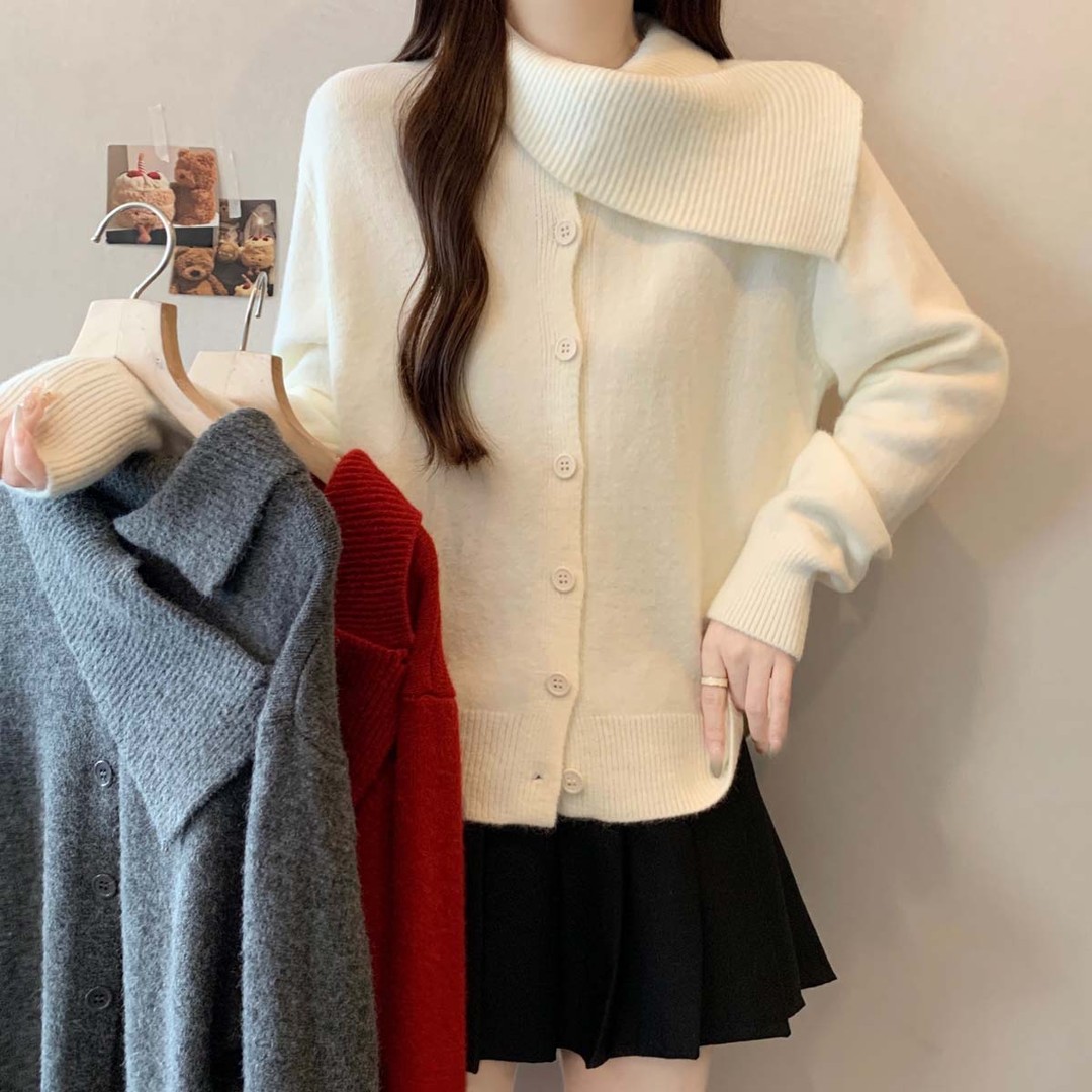 时尚翻领正肩针织衫毛衣女2025新款秋冬微胖小众炸街高级感女装
