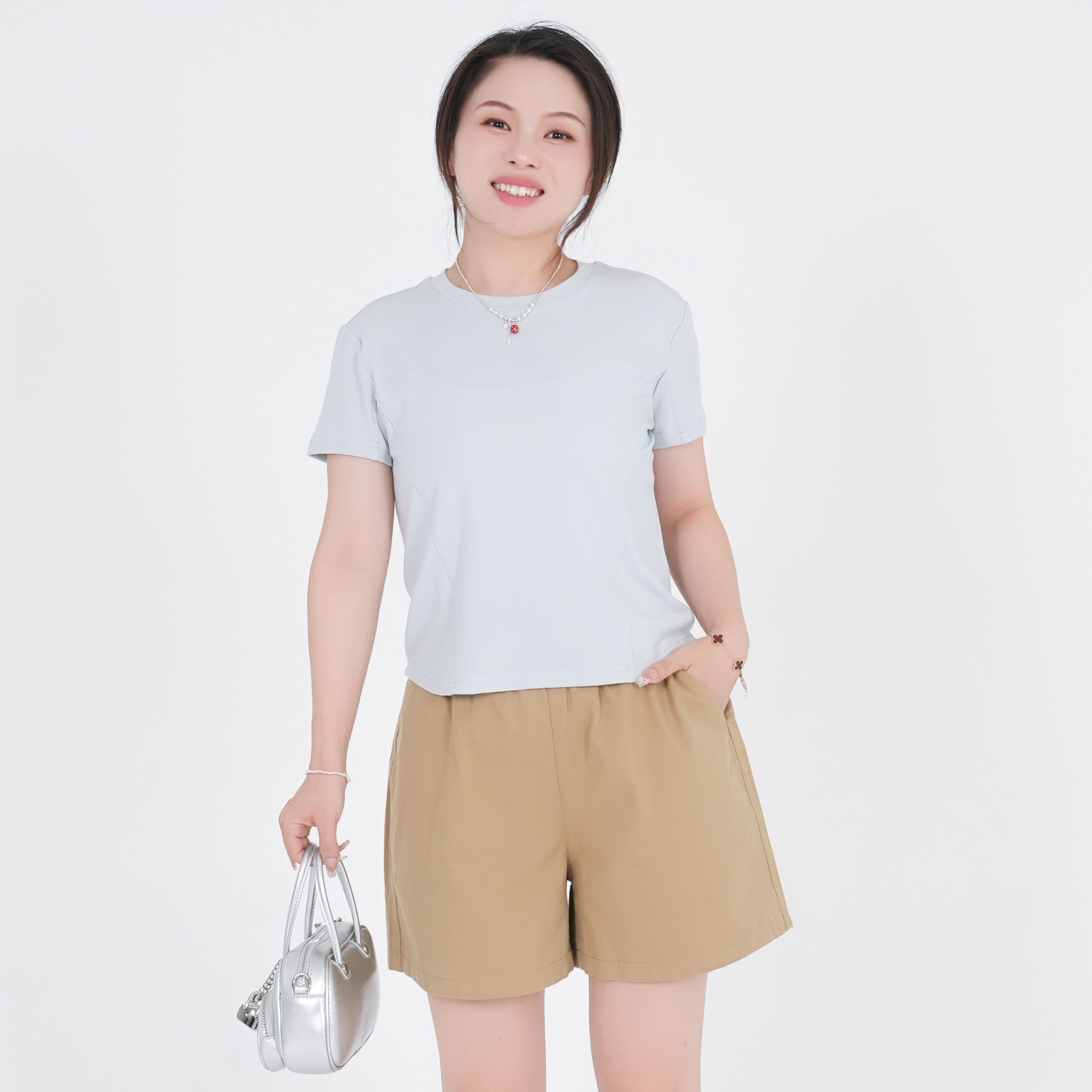 小个子圆圆HP520弹力短款T恤清凉透气休闲百搭夏季短袖女