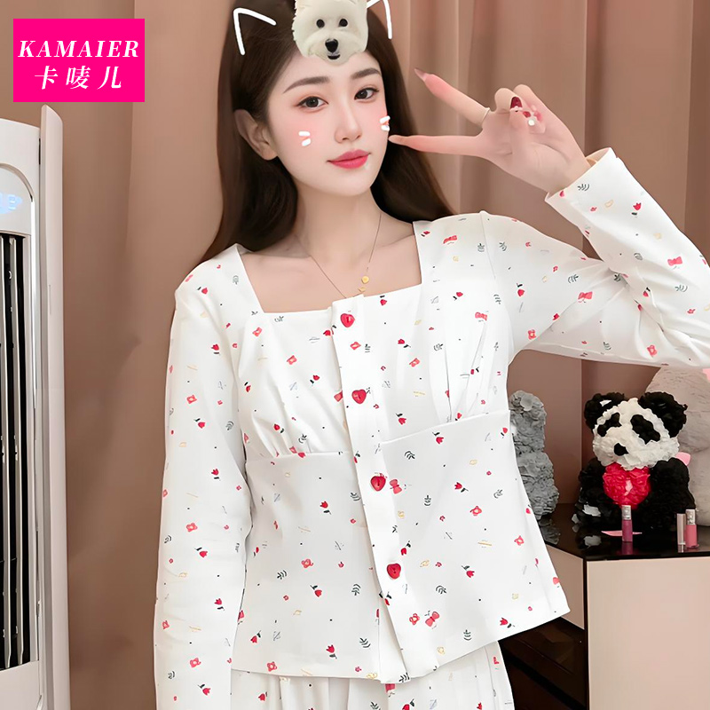 （小蛋糕）睡衣女秋款纯棉气质可爱亲肤显瘦款长袖家居服柔软可外穿