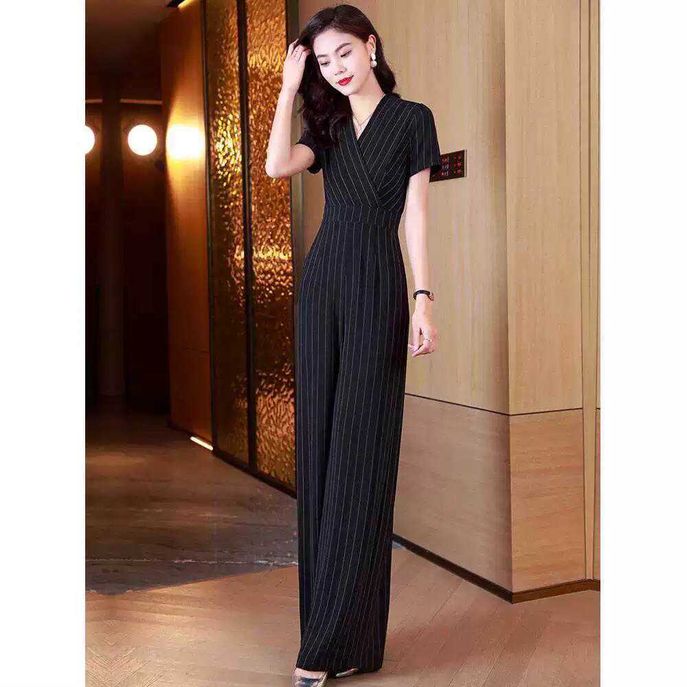 52416女神范薄款连体裤夏季高腰拉链修身阔腿裤时尚通勤风