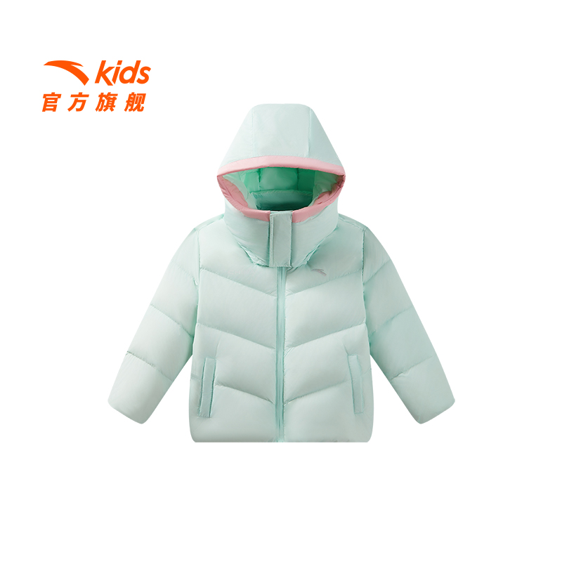 安踏儿童女小童羽绒服2024年冬季新款舒适保暖四防连帽羽绒服9907