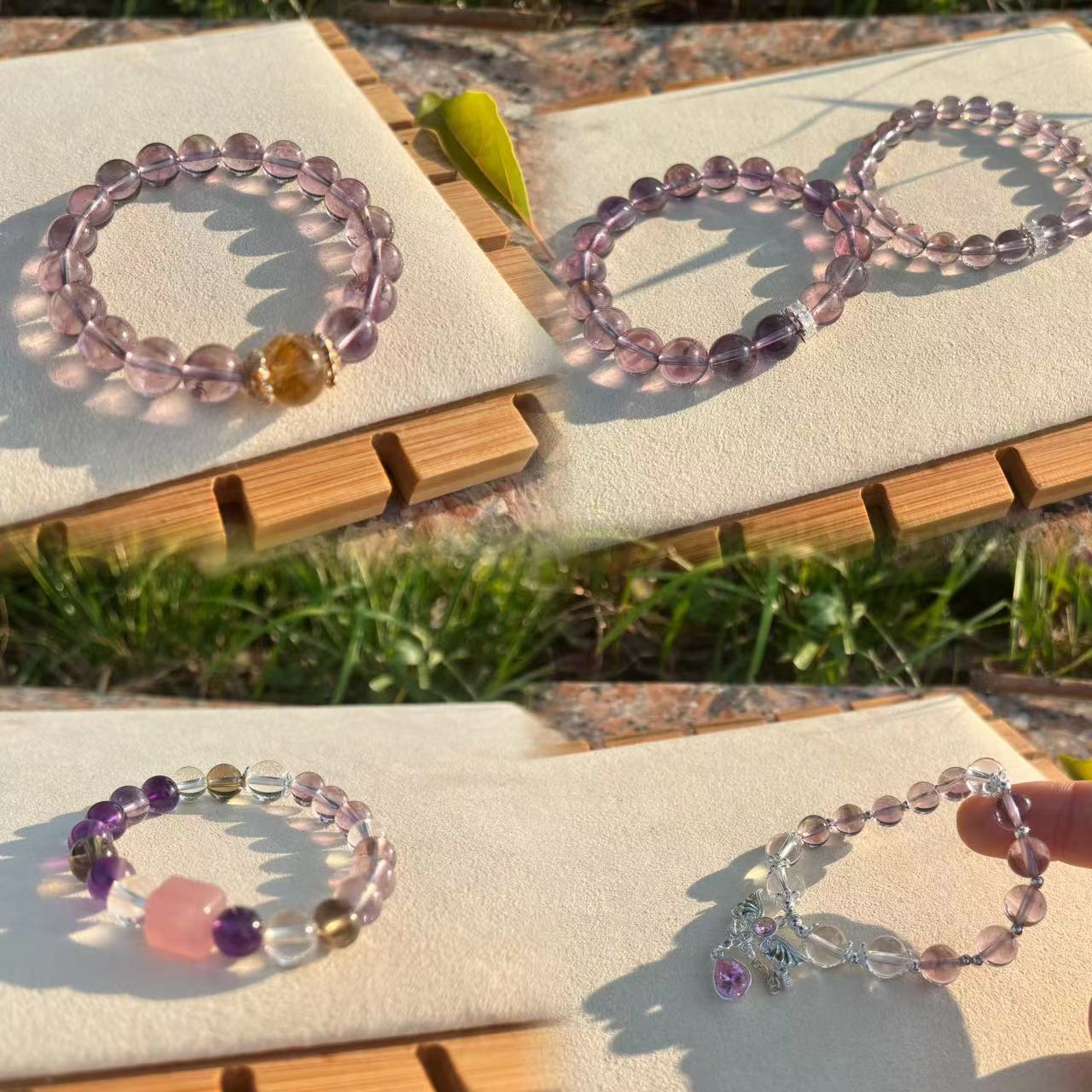 天然巴西浅紫水晶手链女款水晶手串简约设计九子离火手链饰品批发