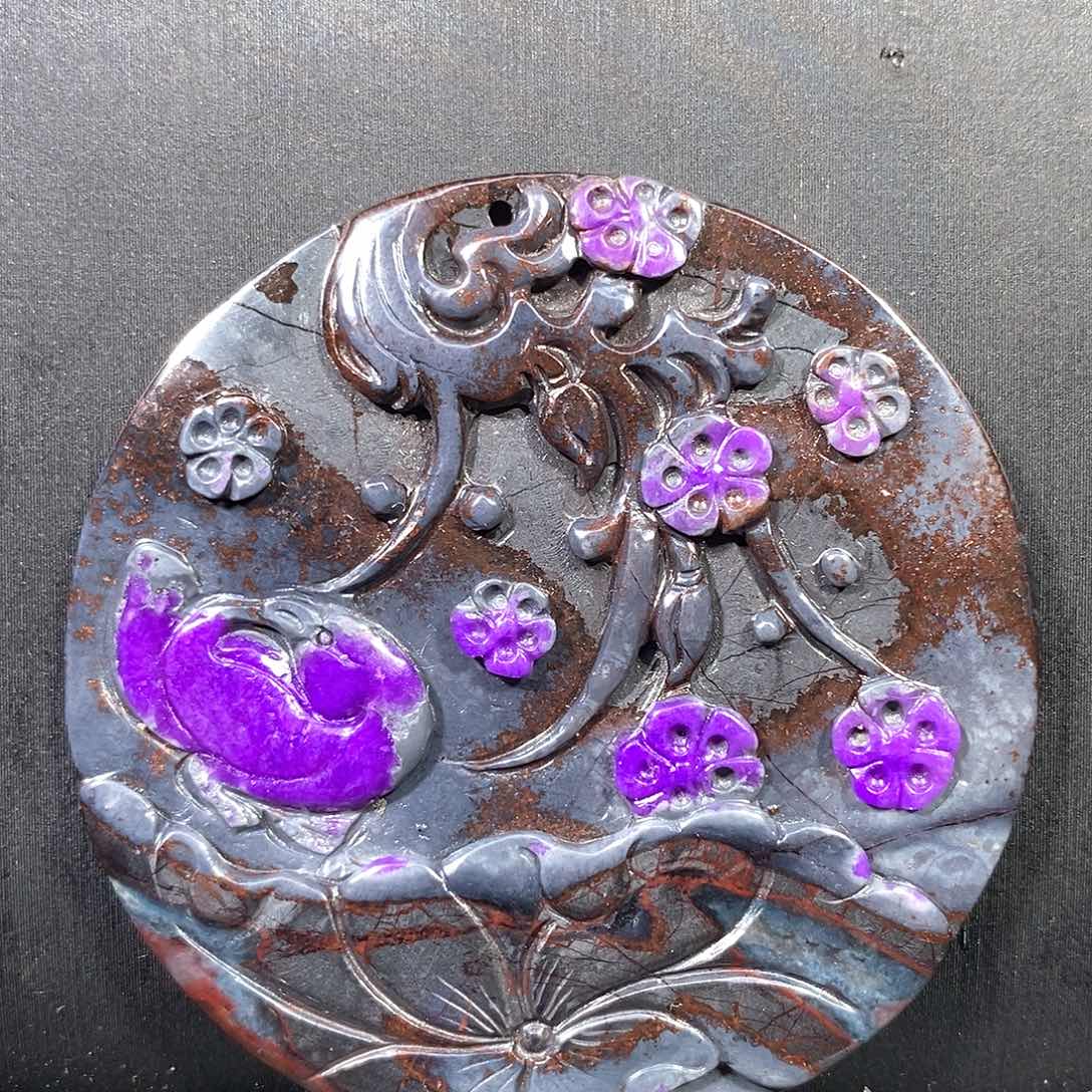 苏纪石（舒俱来）未镶嵌南非老矿舒俱来鸳鸯戏水牌