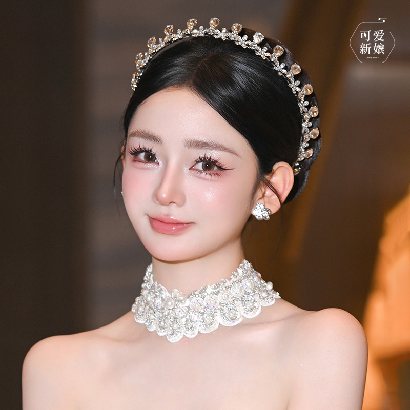 婚纱新娘简约皇冠甜美精致闪钻公主王冠高级感白纱礼服头饰HG1106