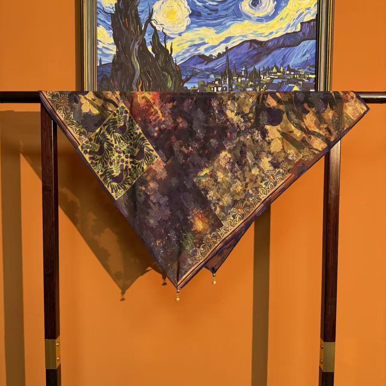 新款【紫金油画】70*70重磅磁吸扣烧花高货重磅国风高端丝巾-S23