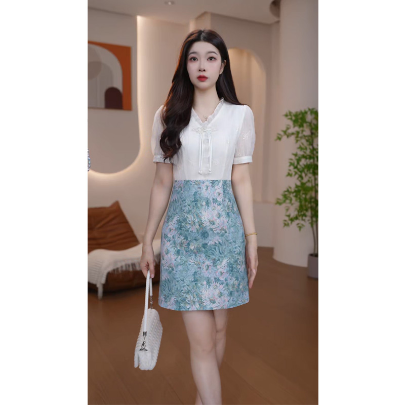 6927夏季新款女装中国风高贵气质连衣裙收腰显瘦轻职风