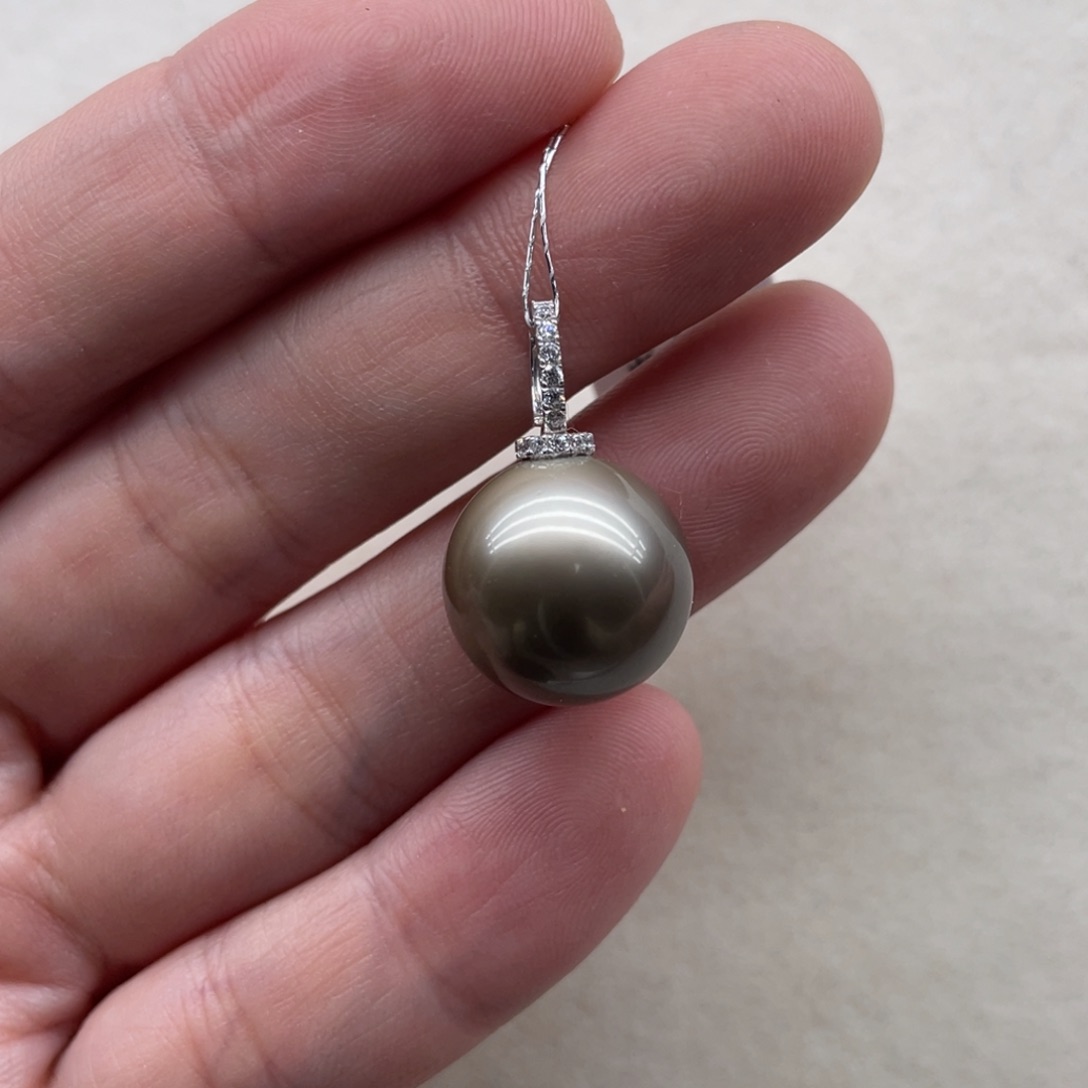 海水珍珠吊坠(不含链)18K金镶嵌14.6m m