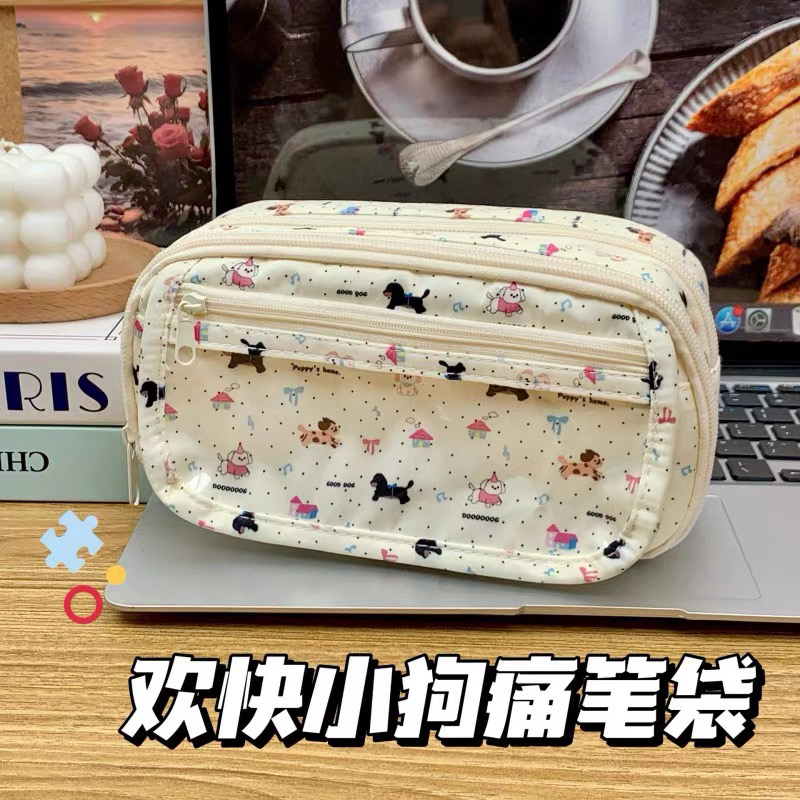 ins新款欢乐小狗痛包笔袋学生可爱腊肠狗大容量高颜值文具收纳袋