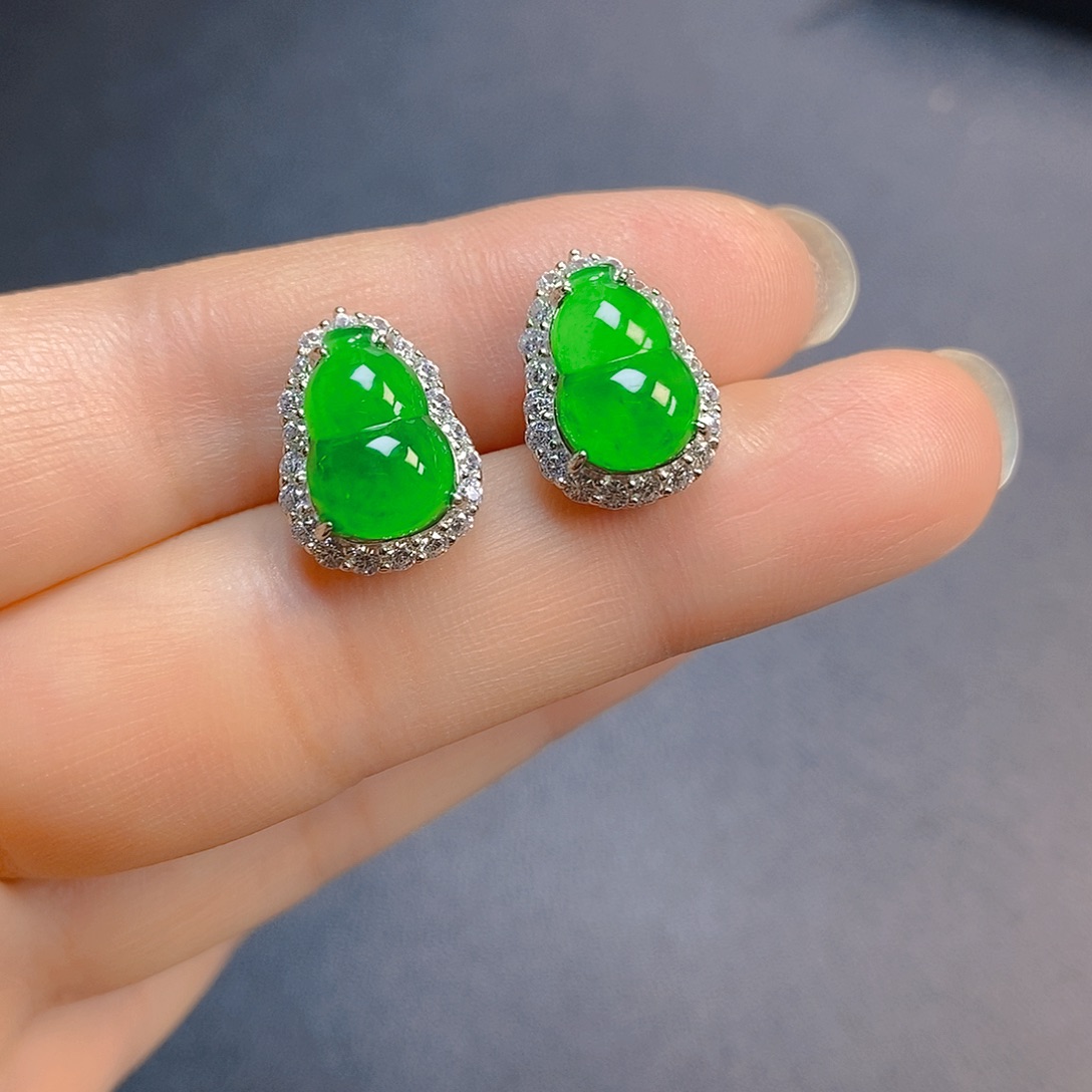 翡翠银S925镶嵌耳饰