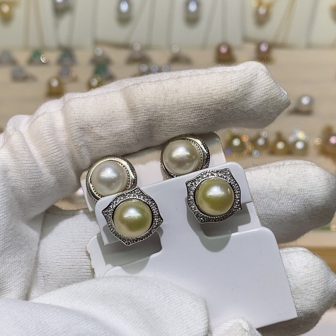 海水珍珠耳饰银S925镶嵌