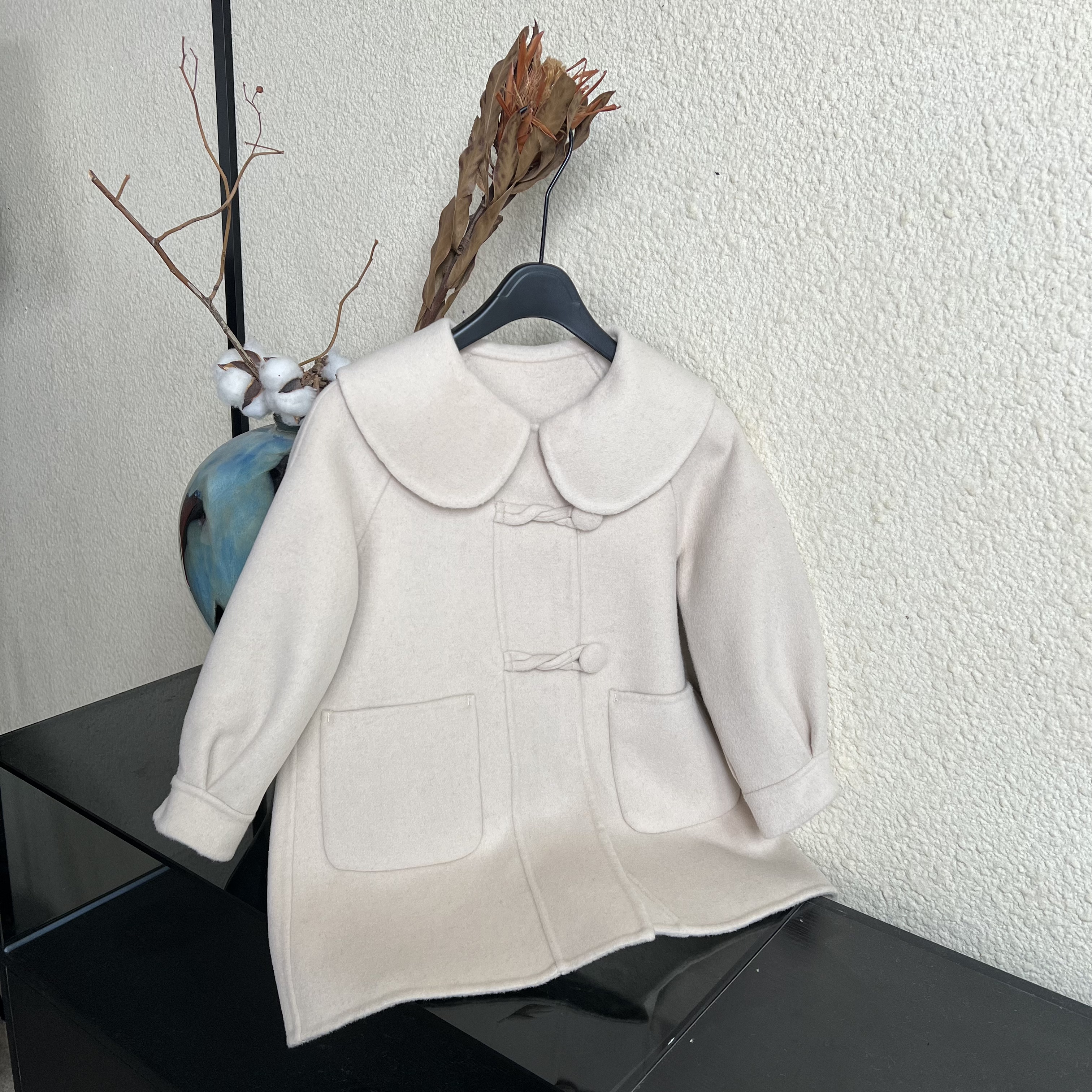 【奶芙】100%双面羊毛亲子装大衣韩版麻花扣加厚中长款-172奶白色