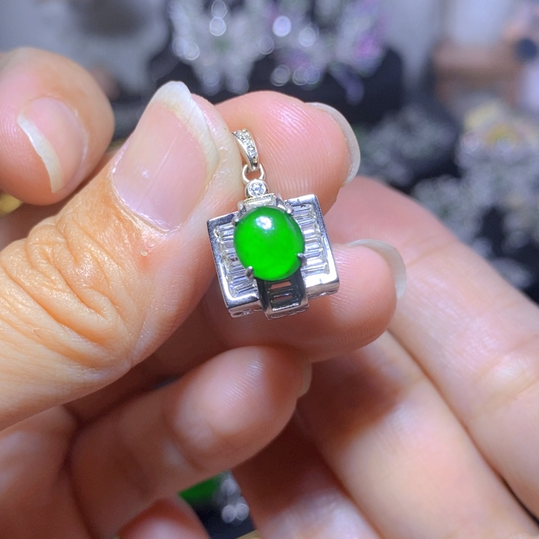 翡翠银S925镶嵌耳饰天然