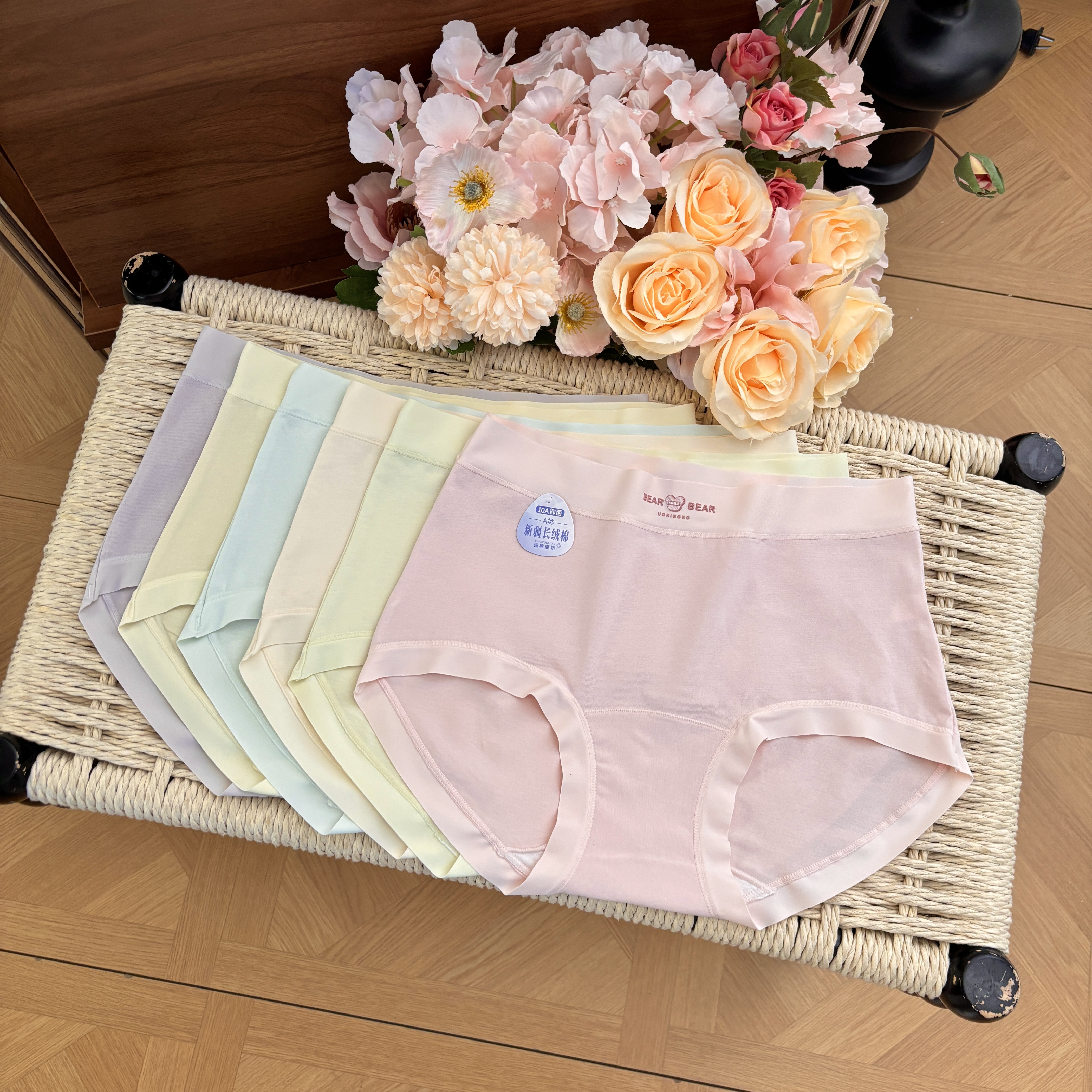 【85-125斤】新品新疆96棉小熊版透气10A抑菌裆纯棉内裤（中腰5条装）