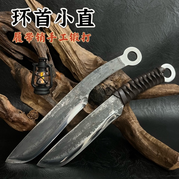 履带销手工锻打环首小直刀加厚刀身一体龙骨适合户外露营