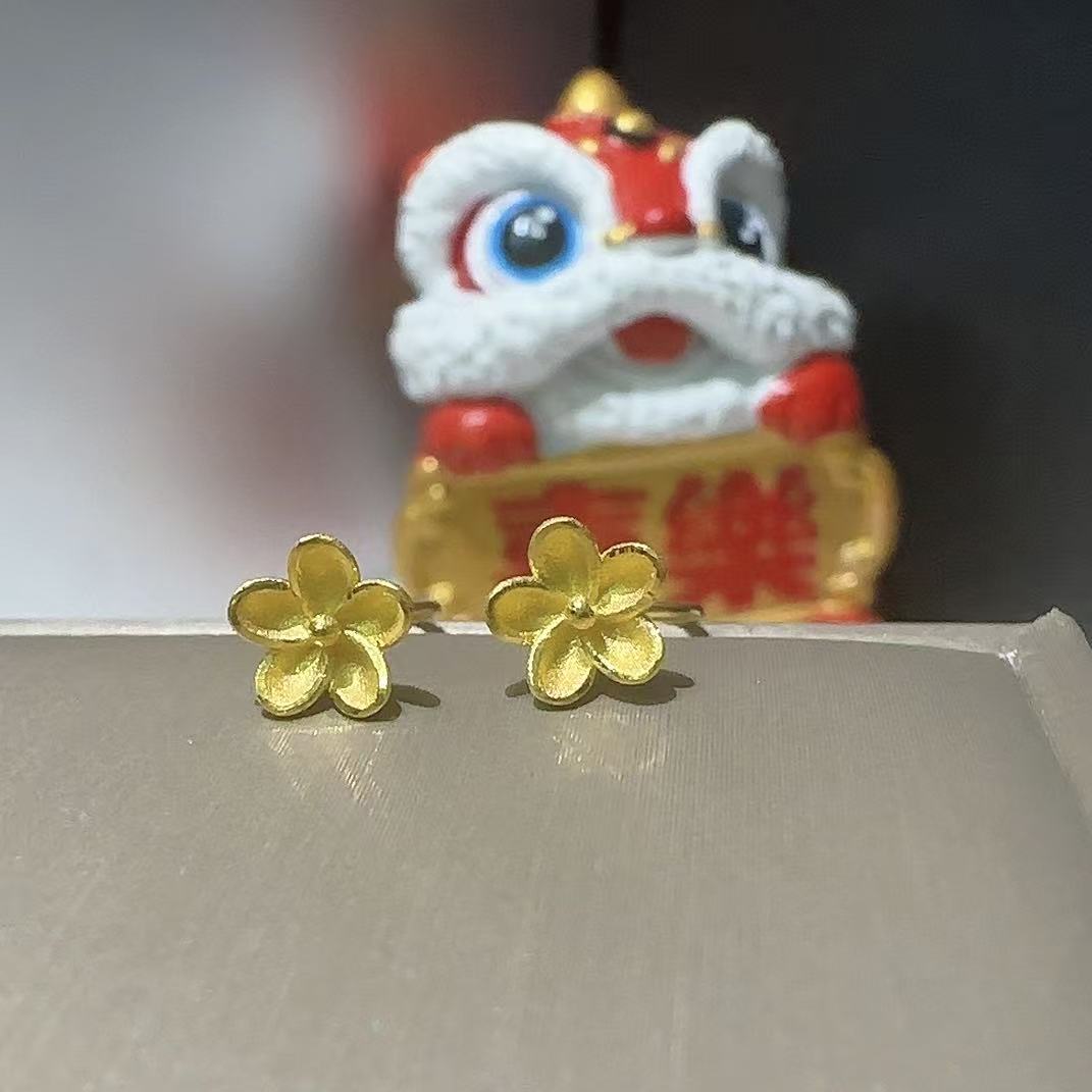 5G足金999耳钉磨砂小花