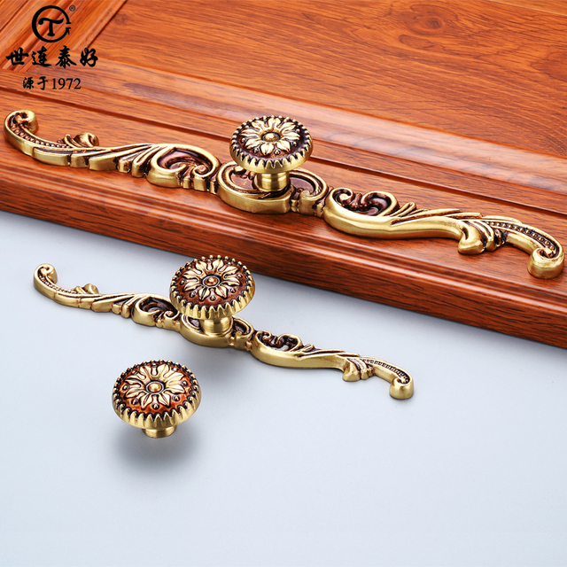 台湾世连泰好拉手欧式复古铜橱柜门把手铜仿古衣柜门抽屉拉手
