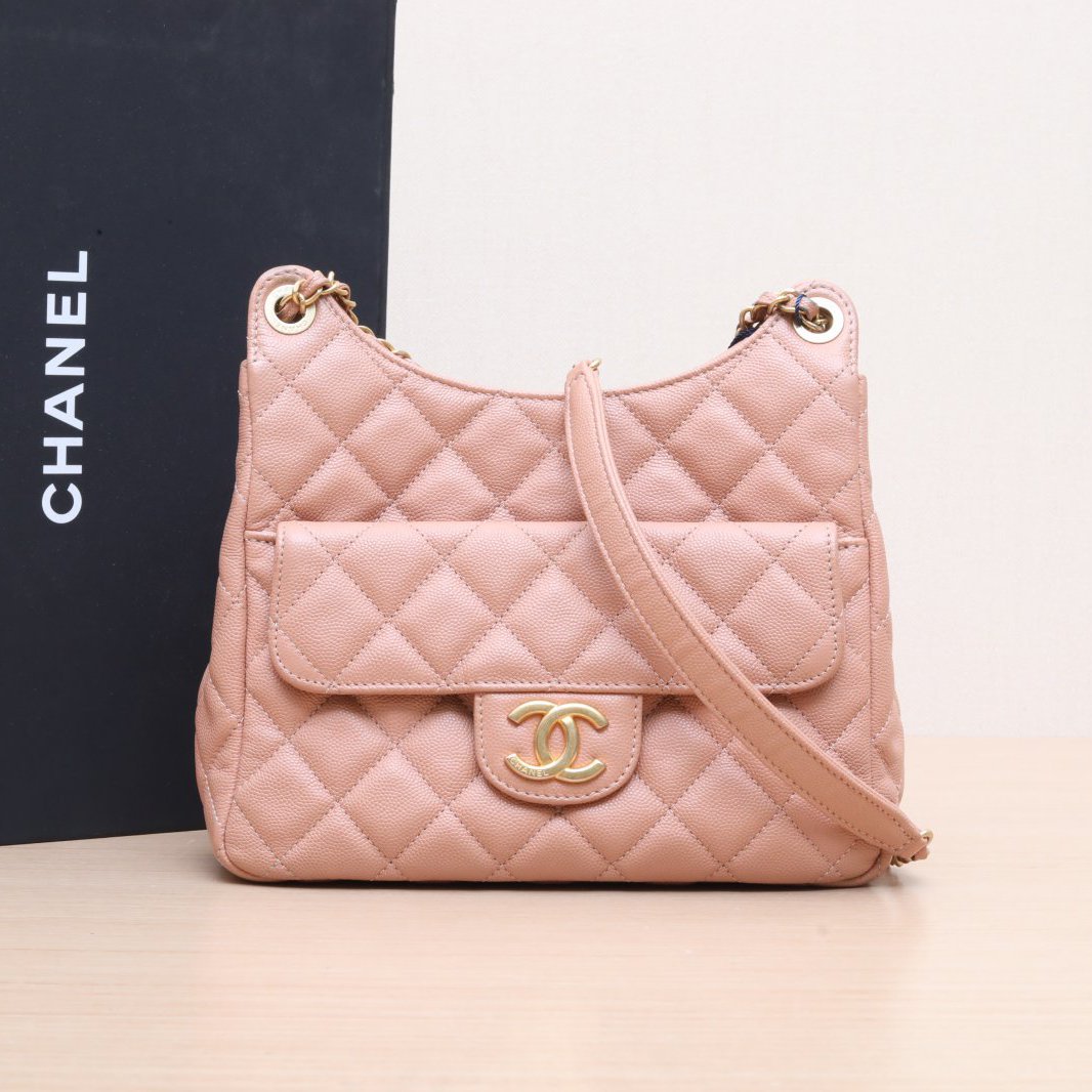 95新 Chanel/香奈儿 斜挎包精灵中号 23奶茶色芯片开P254215680