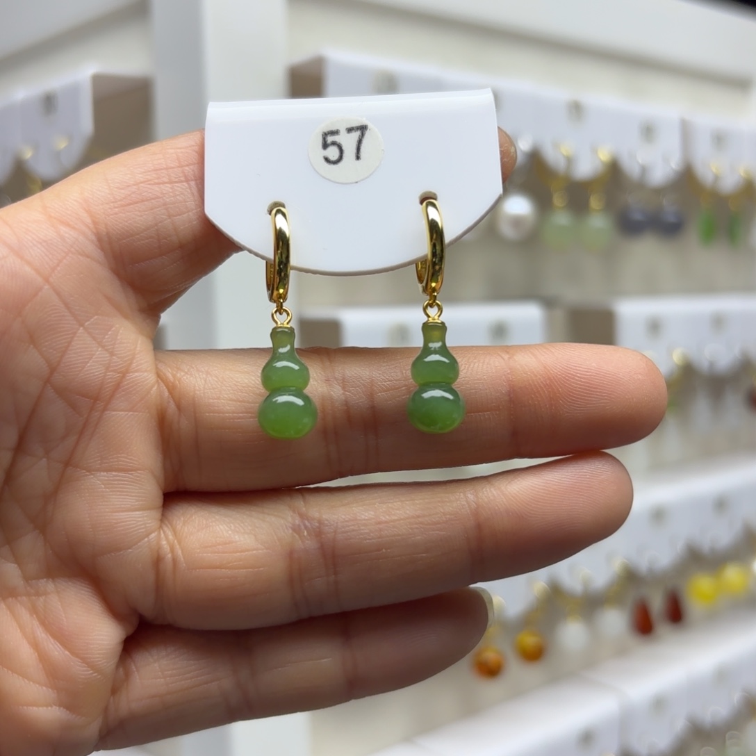 和田玉银S925镶嵌耳饰