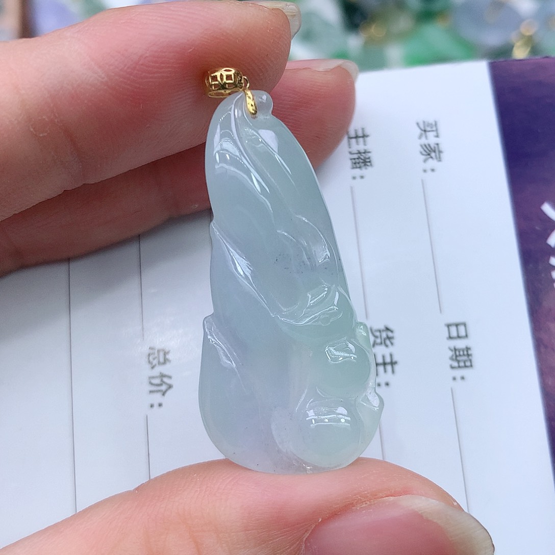 翡翠吊坠(不含链)18K金镶嵌