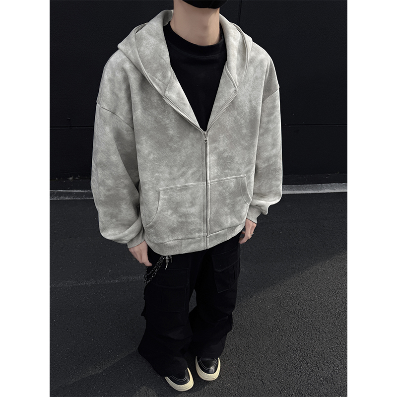 C7062美式扎染连帽外套男潮牌学院风高街开衫卫衣