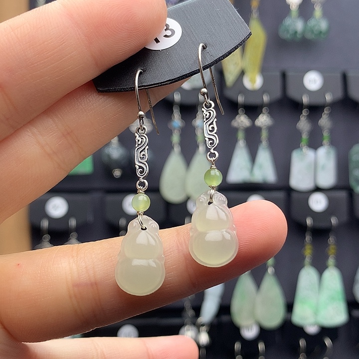 和田玉耳饰银S925镶嵌