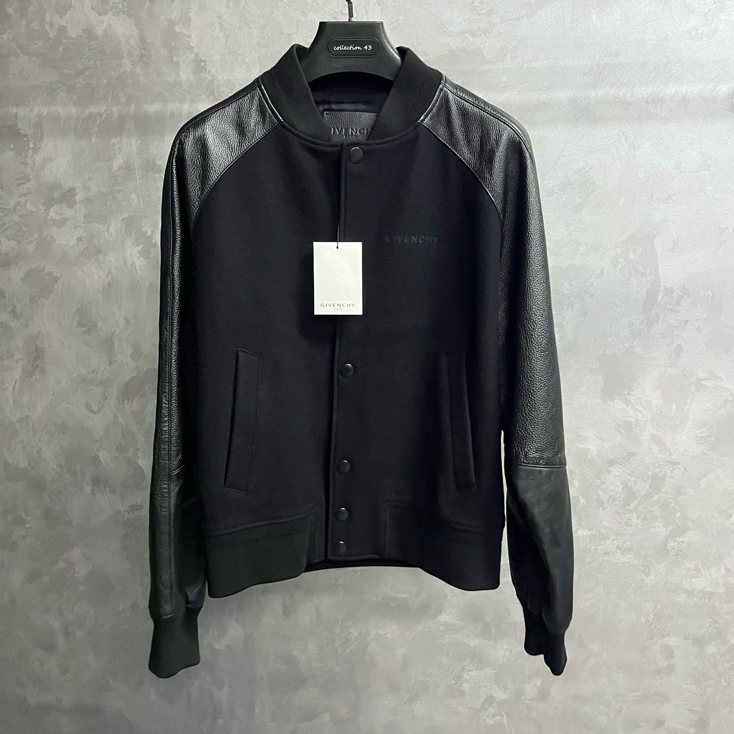 99新 Givenchy/纪梵希 黑色Logo字母徽标羊毛皮革拼接夹克外套50