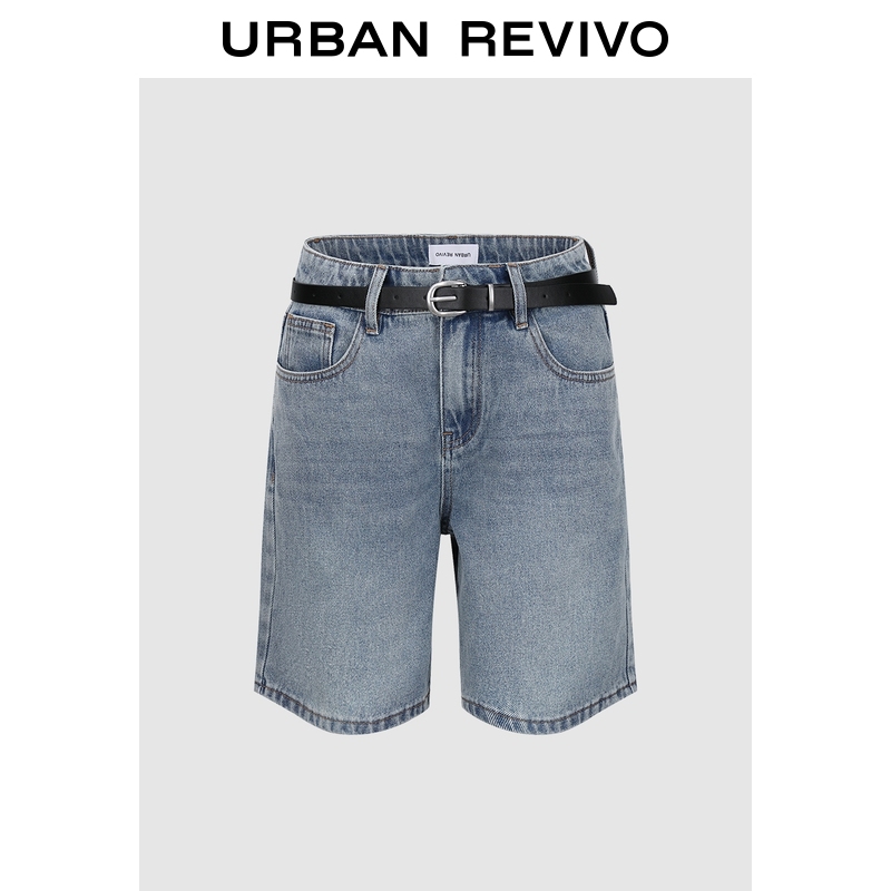 UR2025秋季新款女装复古休闲百搭腰带装饰牛仔短裤UYY850184