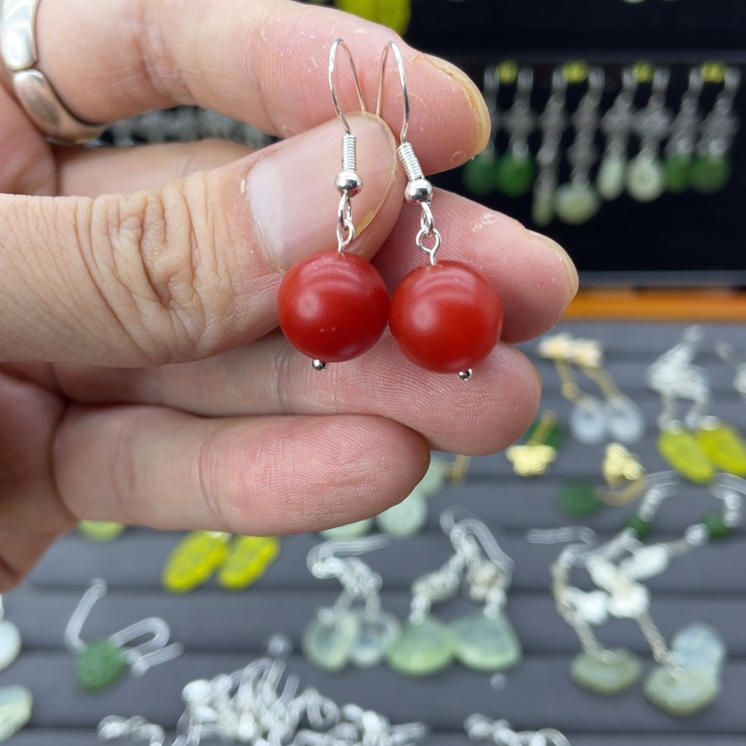 南红玛瑙耳饰银S925镶嵌