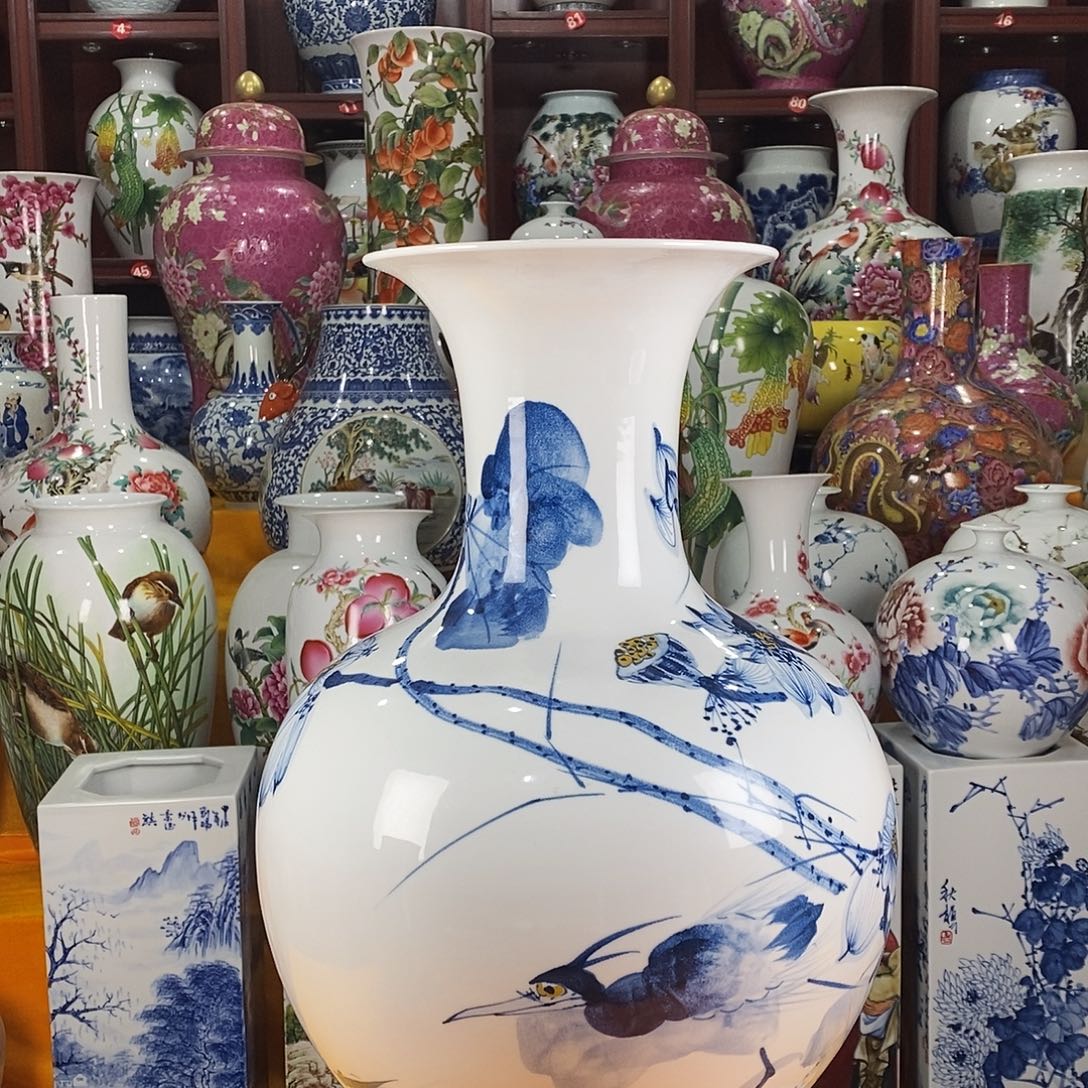 海***涛陶摆件景德镇陶瓷青花赏瓶