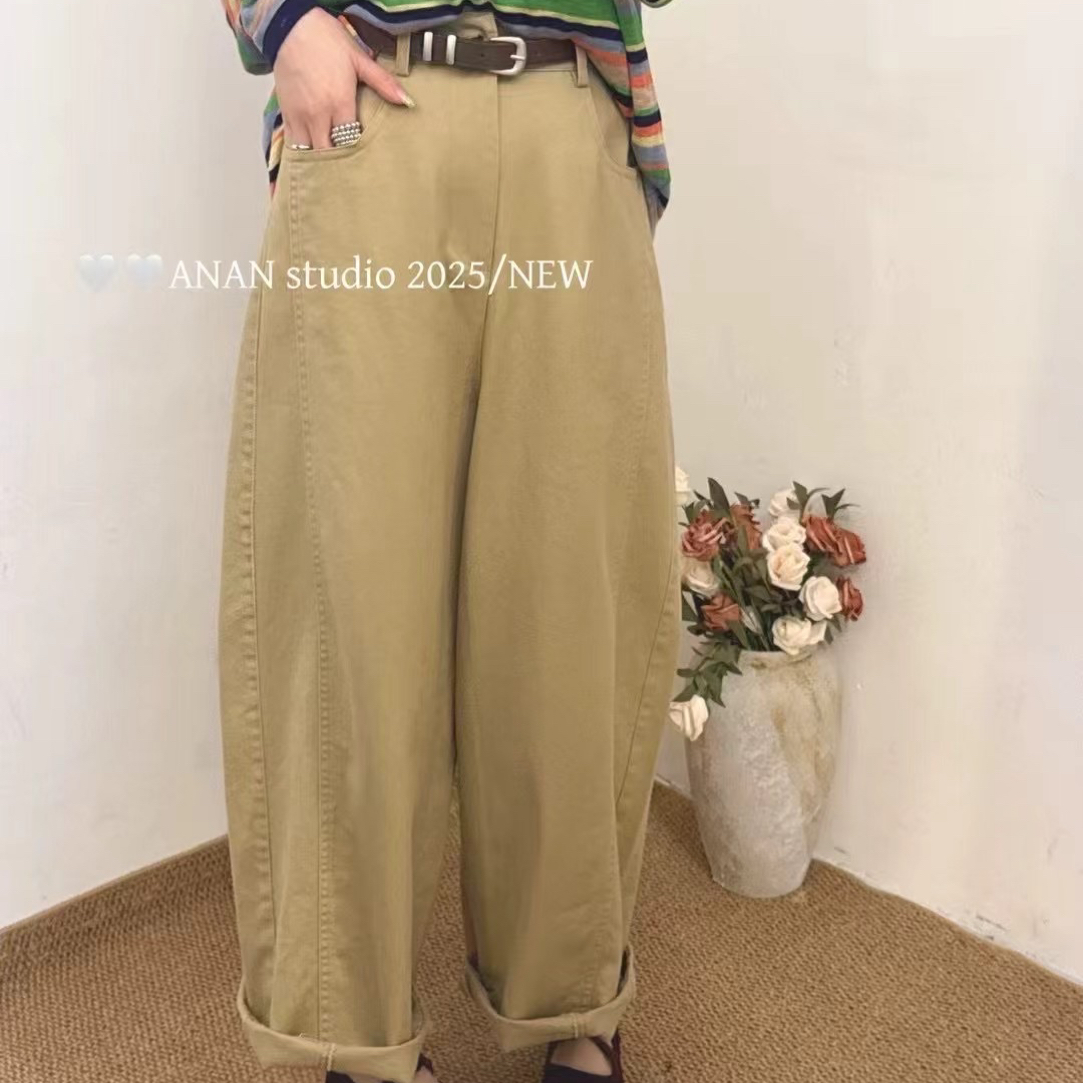 林玲～早秋新款水洗棉半松紧直筒休闲女裤