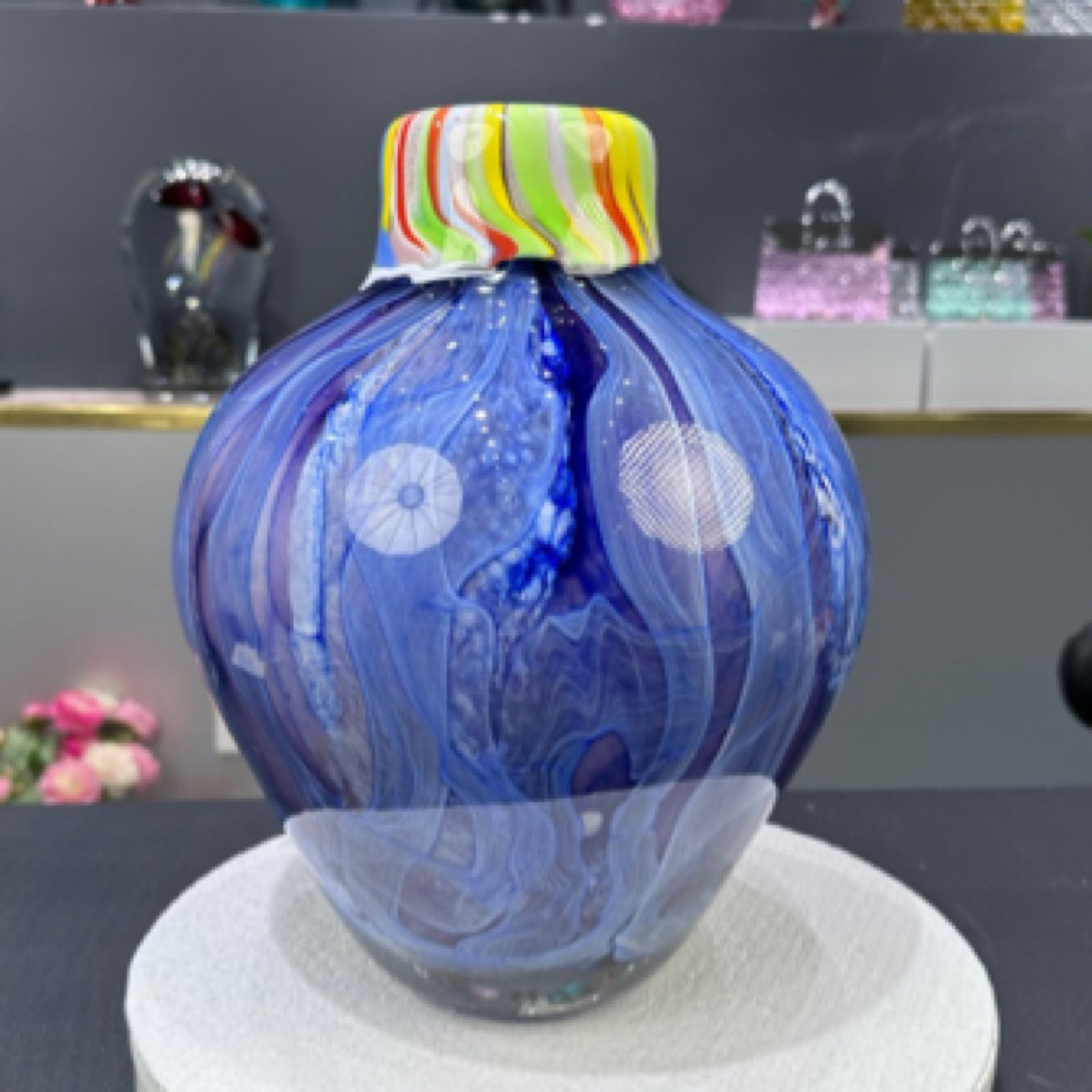 花瓶摆件【撞色蓝】造物空间美学现代高档水晶琉璃艺术赏瓶纯手工
