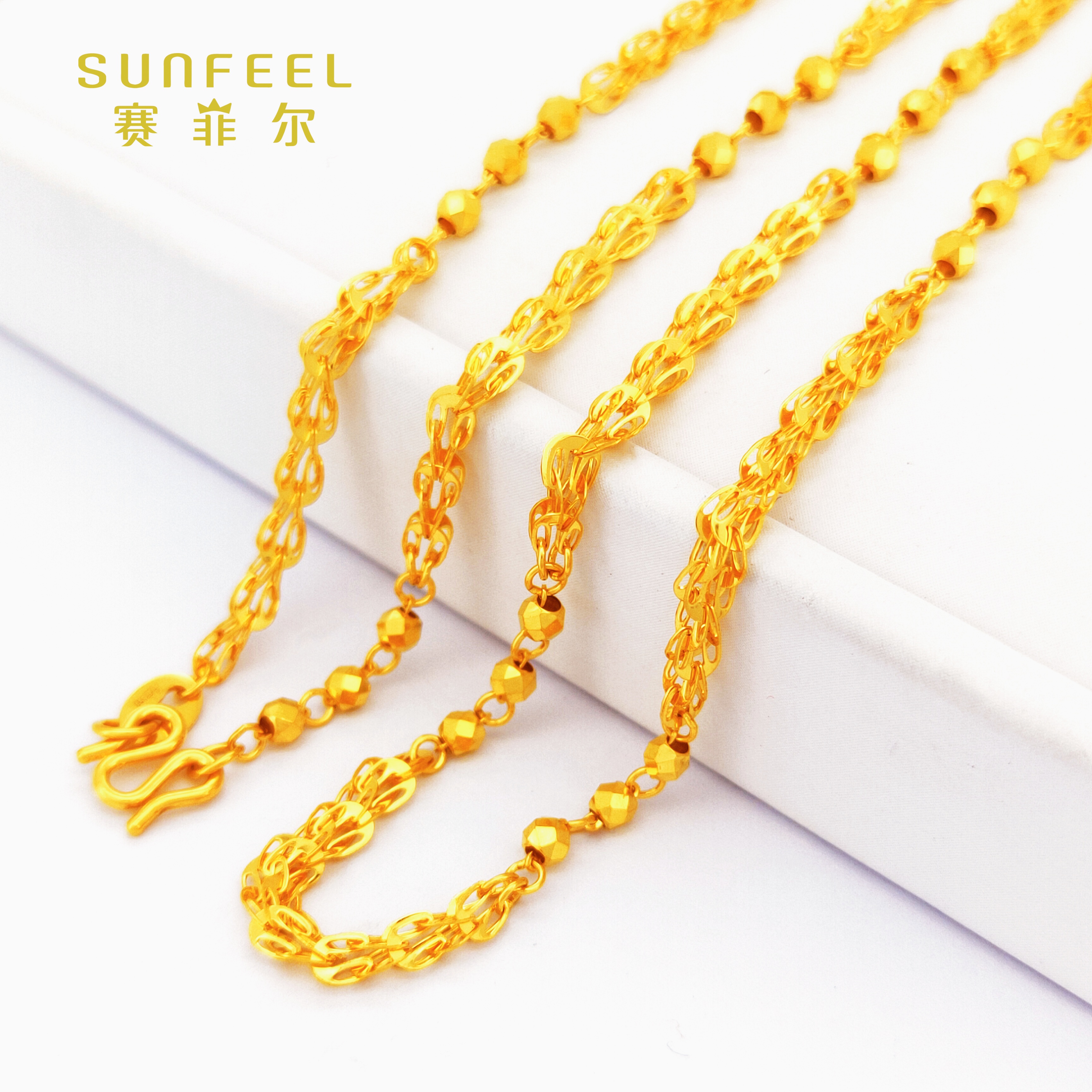 SUNFEEL/赛菲尔足金999黄金凤尾间珠款花链百搭简约精美5G工艺原