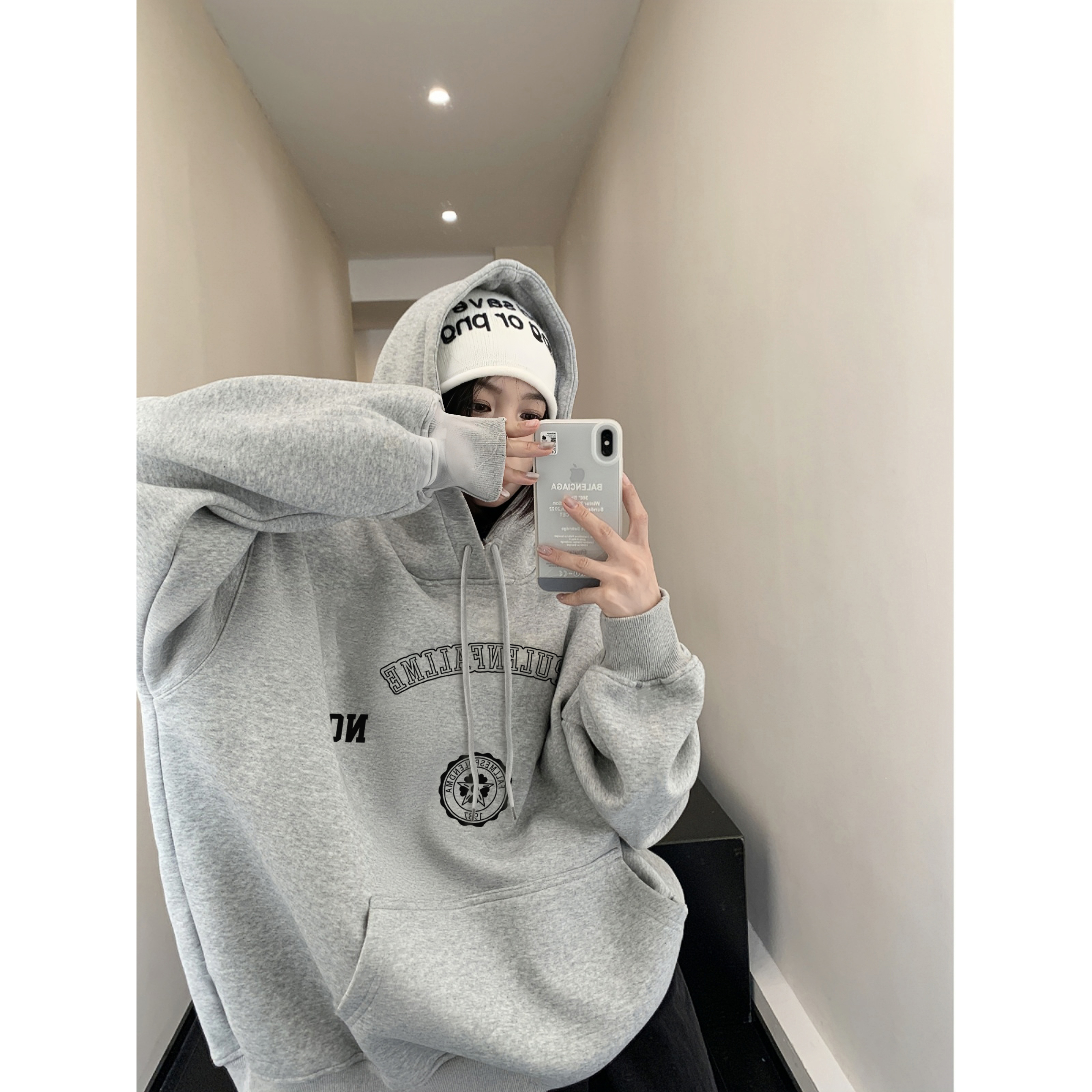 YWBY美式复古高街潮牌小众连帽卫衣男女春秋新款设计感宽松上衣 
