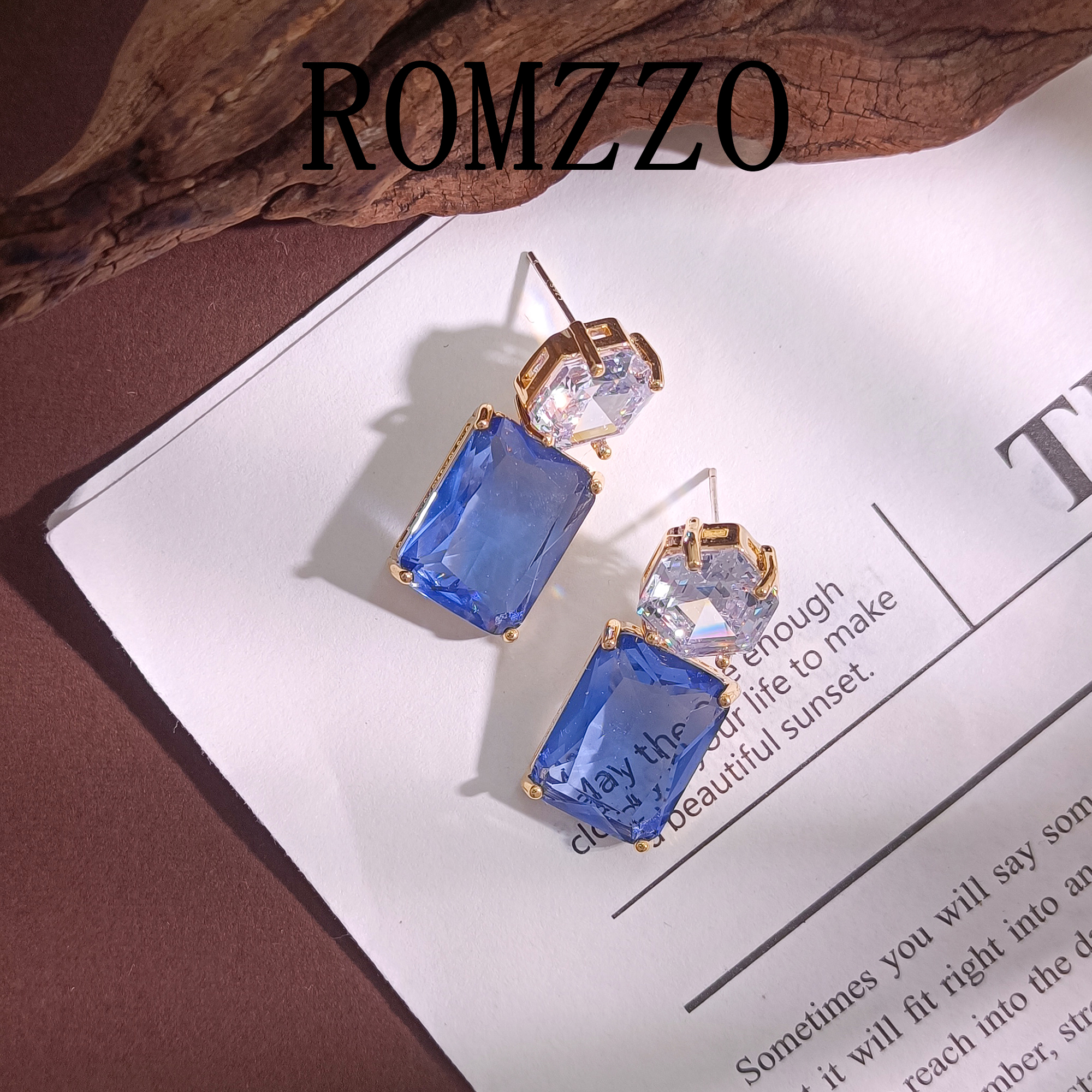 铜合金合成锆石耳饰 WYSX-001994【蓝湖幽韵】耳环气质欧美百搭时尚