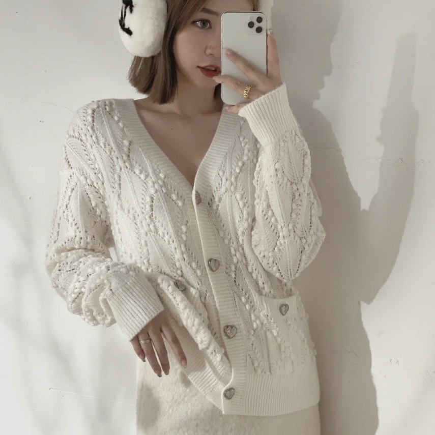 99新 Chanel/香奈儿 奶油米提花羊绒毛衣 34码 GM002425