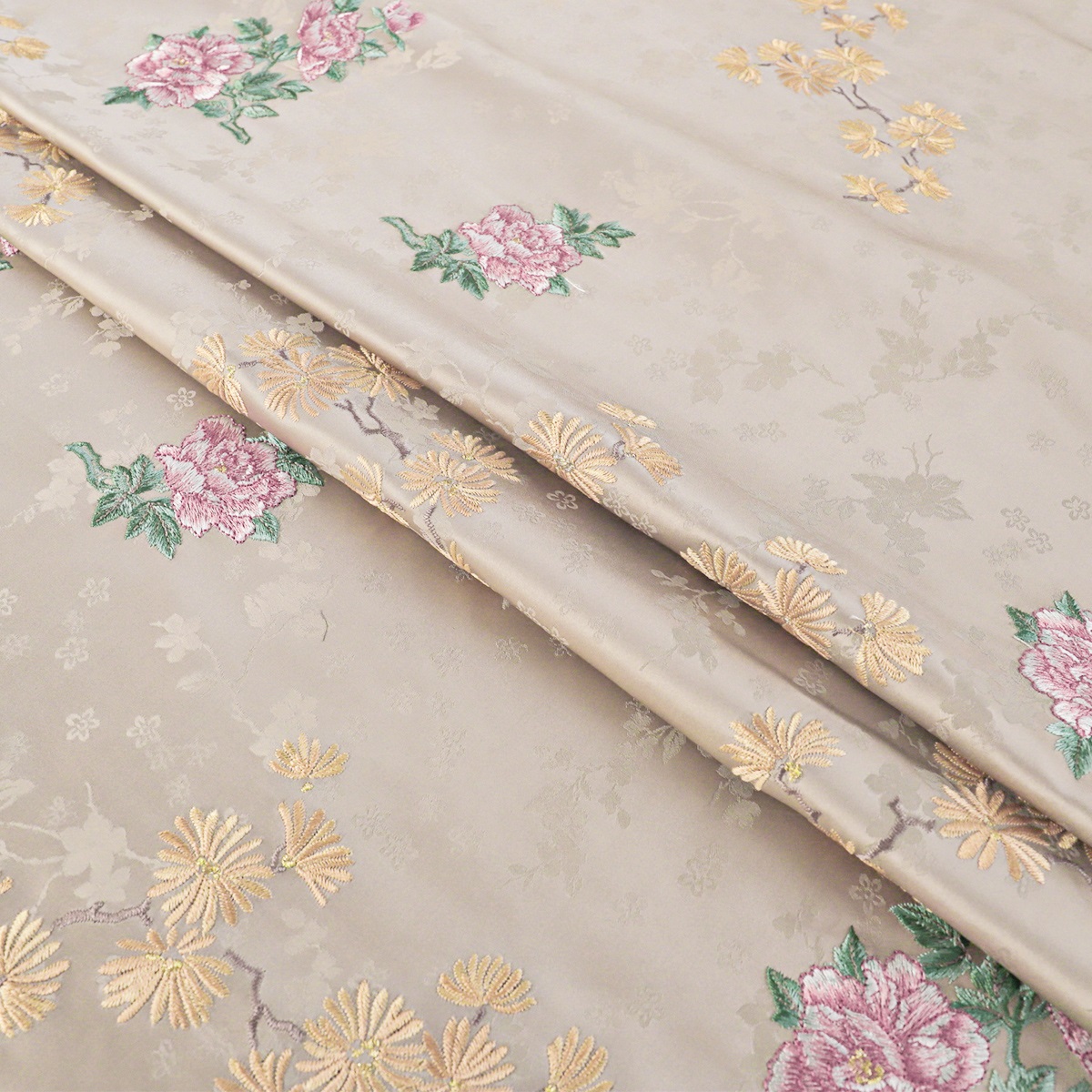 【国色天香-卡其色】新中式国风宋锦绣花面料汉服上衣布料