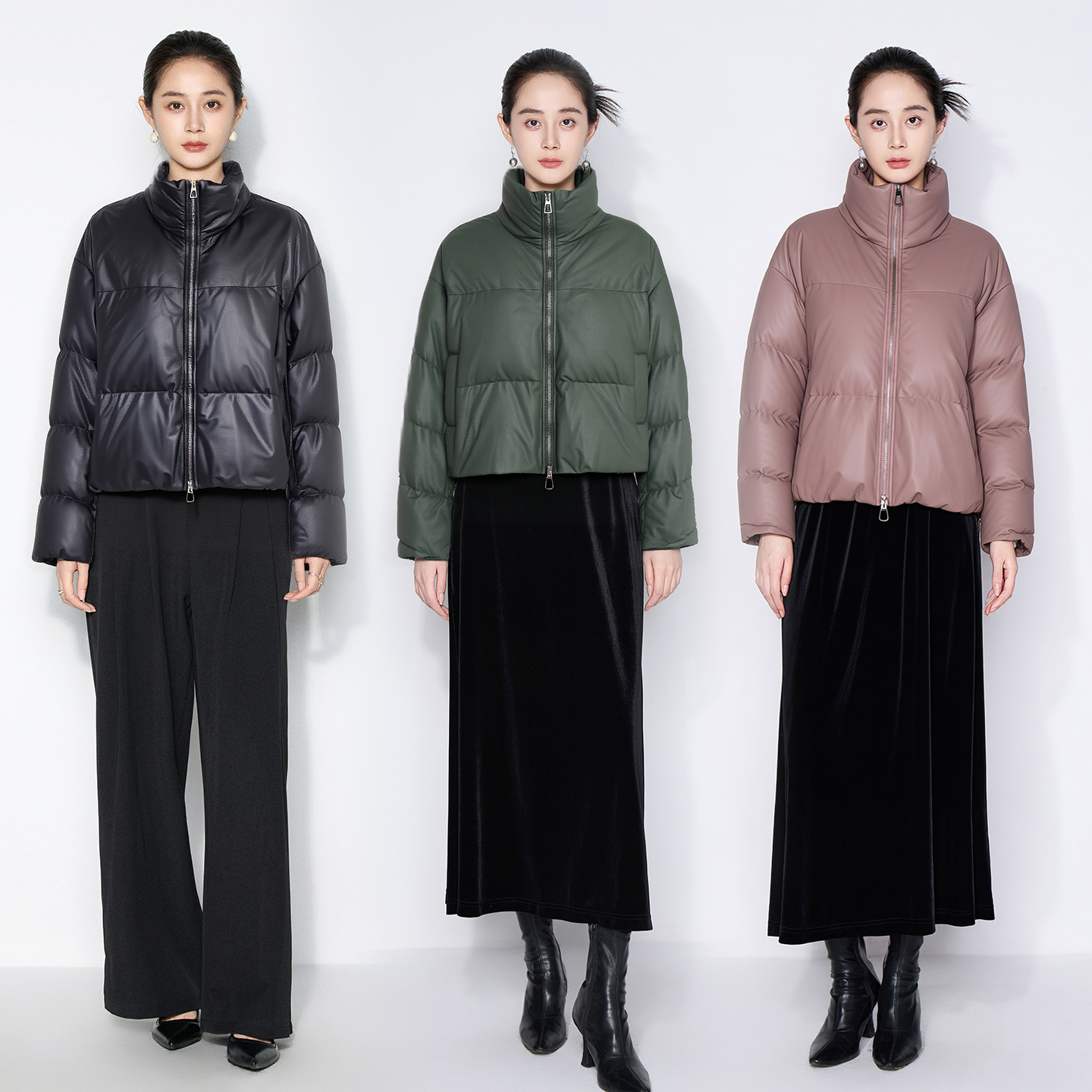 MY TENO/马天奴VHAJ56 百搭秋冬缎面泡芙连帽短款立领皮羽绒